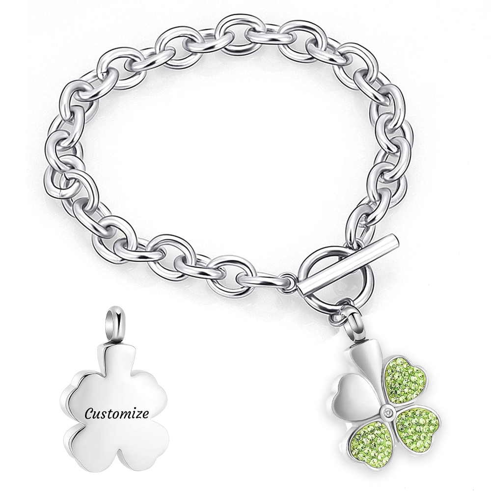 Lucky Clover Urn Bracelet F/ Ashes Women Men Adjustable Memorial Keepsake Bangle