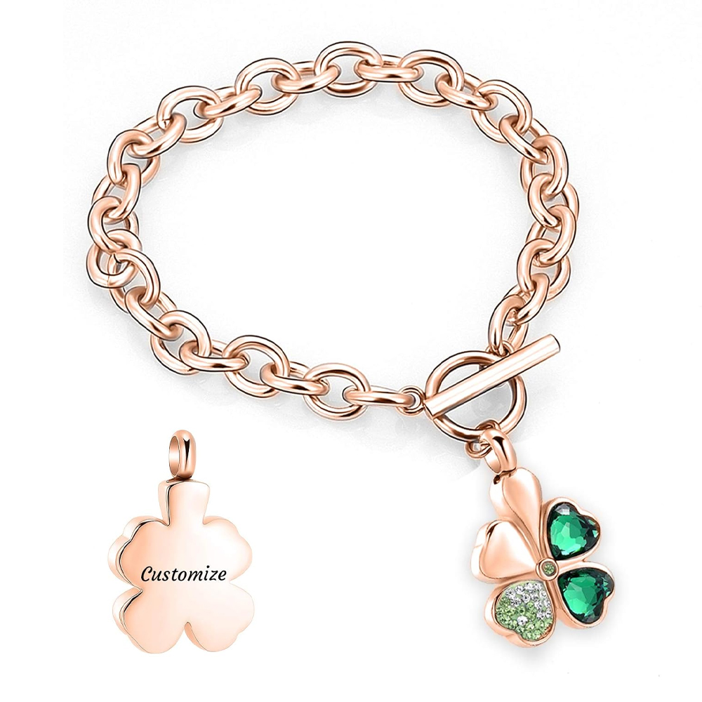 Lucky Clover Urn Bracelet F/ Ashes Women Men Adjustable Memorial Keepsake Bangle