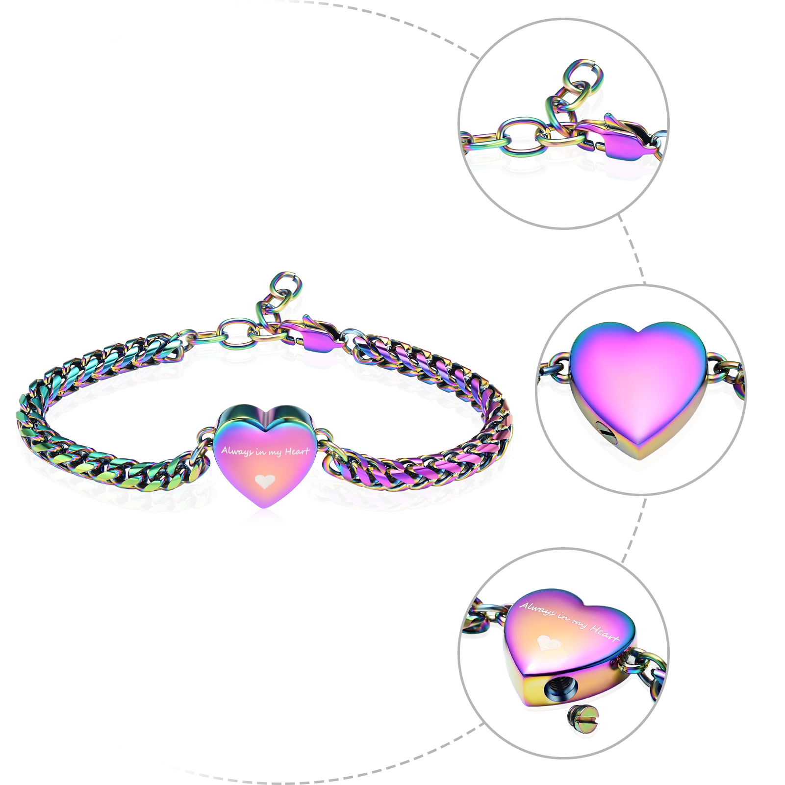 Heart Cremation Memorial Urn Bracelet for Ashes Women Adjustable Keepsake Bangle