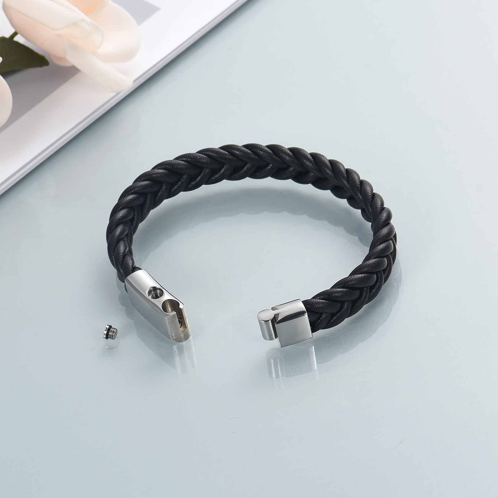 Cremation Urn Bracelet for Ashes for Men Handmade Braided Leather Wristband Gift - Picture 20 of 39