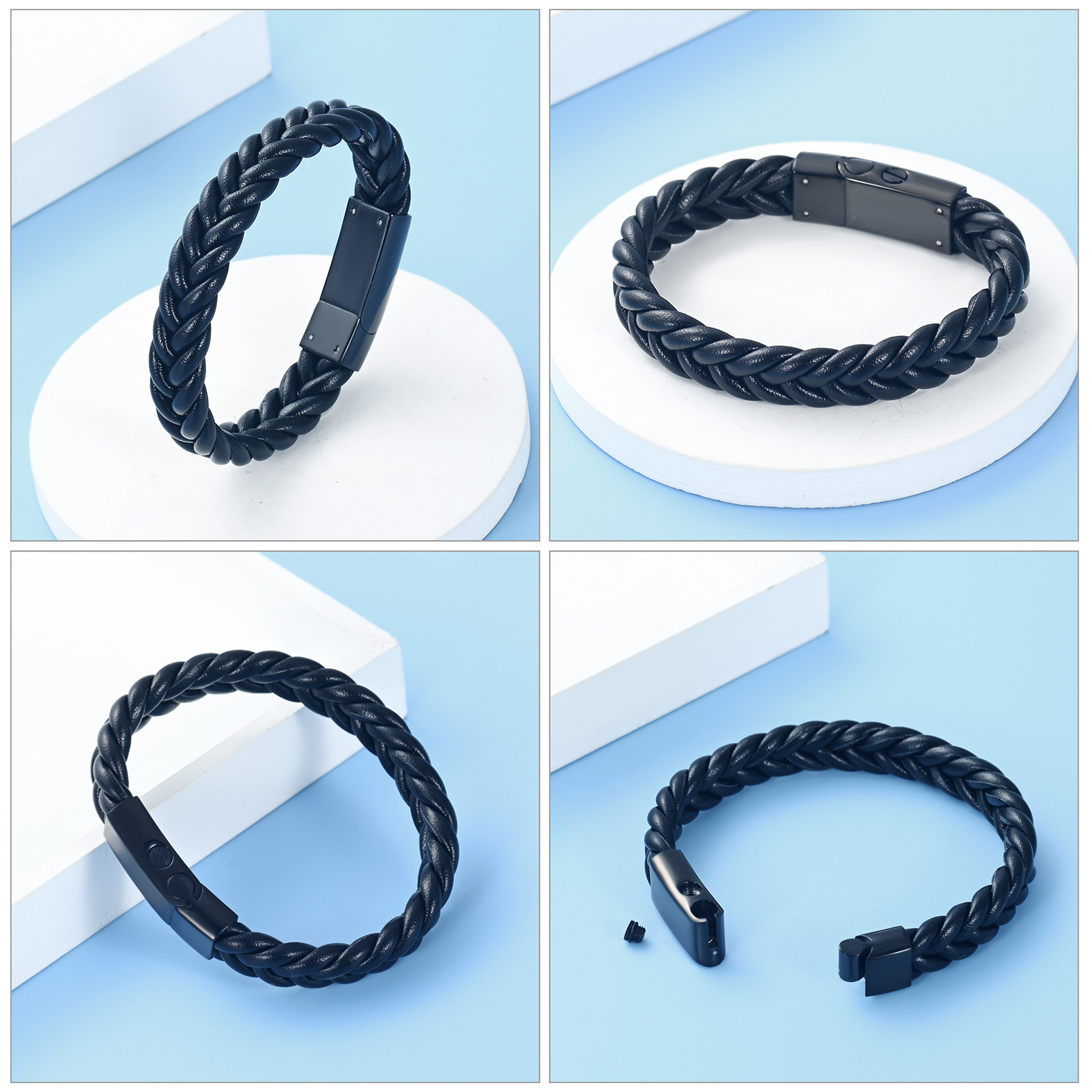 Cremation Urn Bracelet for Ashes for Men Handmade Braided Leather Wristband Gift - Picture 25 of 39