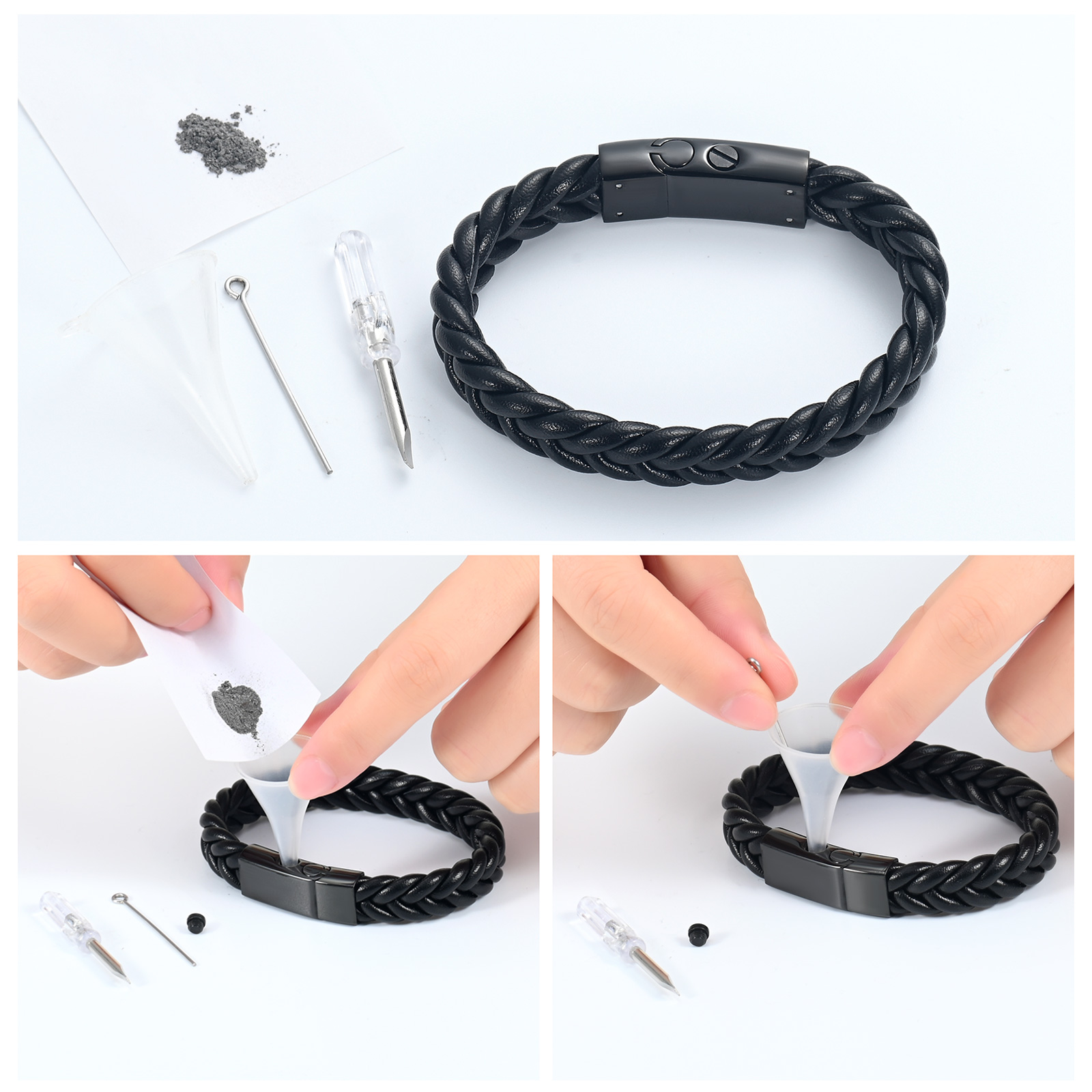 Cremation Urn Bracelet for Ashes for Men Handmade Braided Leather Wristband Gift - Picture 30 of 39