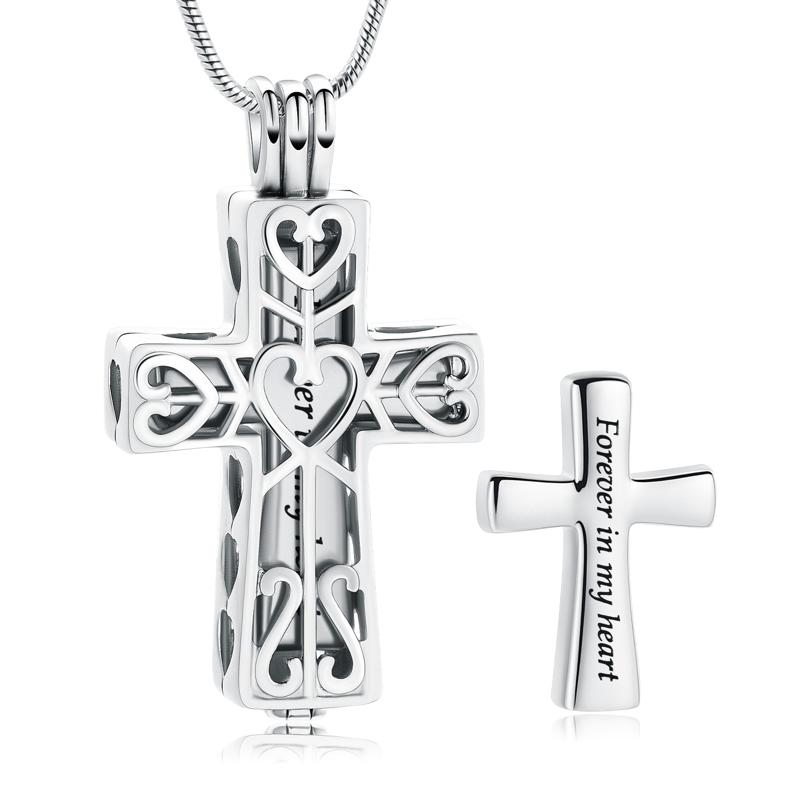Heart Pattern Cut out Cross Pendant with Small Urn Necklace Memorial Jewellery - Picture 8 of 9
