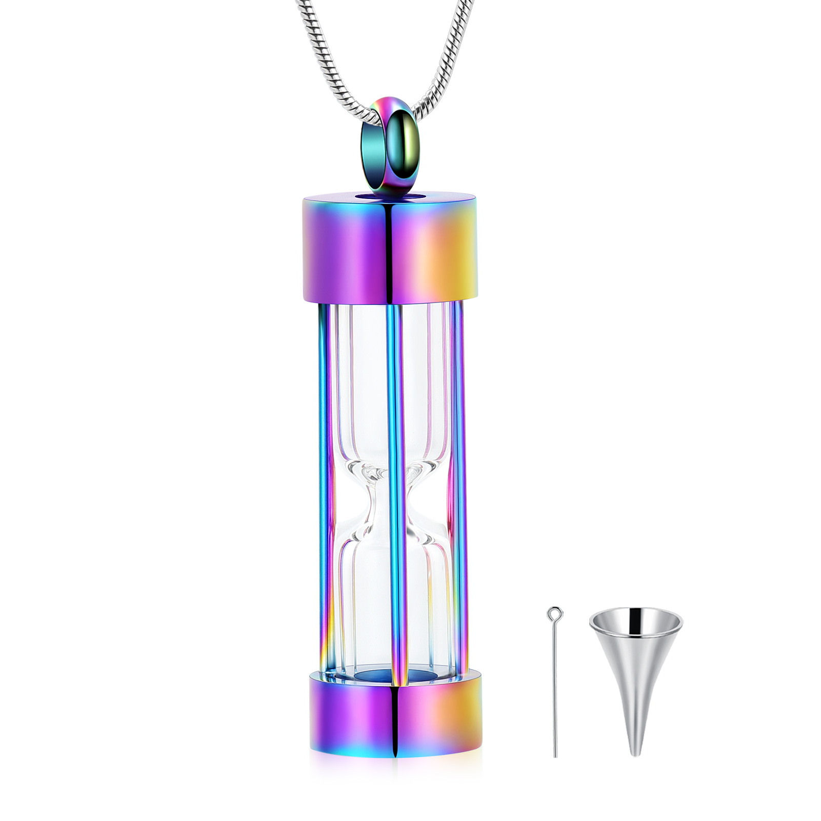 Glass Hourglass Pendant Necklace Memorial Cremation Jewelry Ashes Container Vial - Picture 8 of 8