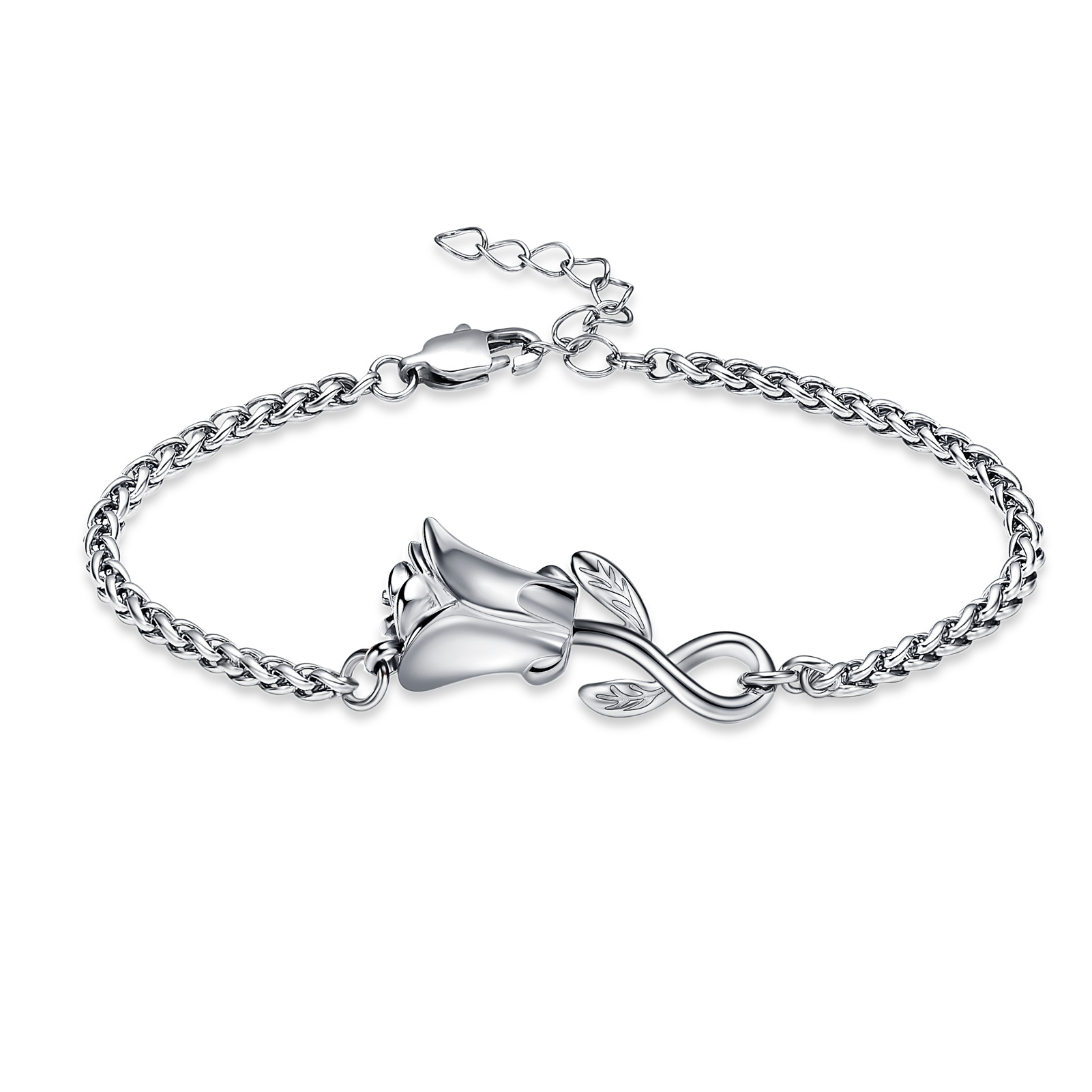 Rose Flower Urn Bracelet for Ashes for Women Stainless Steel Cremation Keepsake - Picture 12 of 53