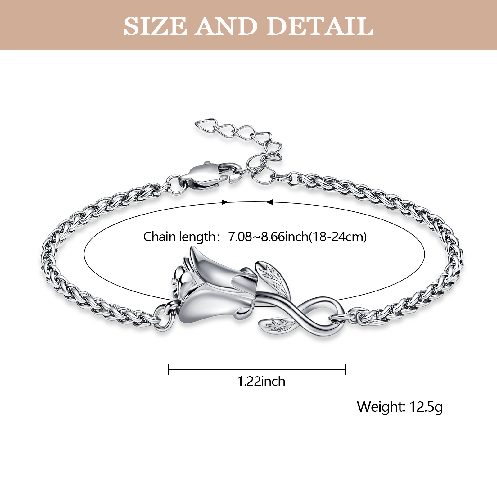 Rose Flower Urn Bracelet for Ashes for Women Stainless Steel Cremation Keepsake - Picture 13 of 53