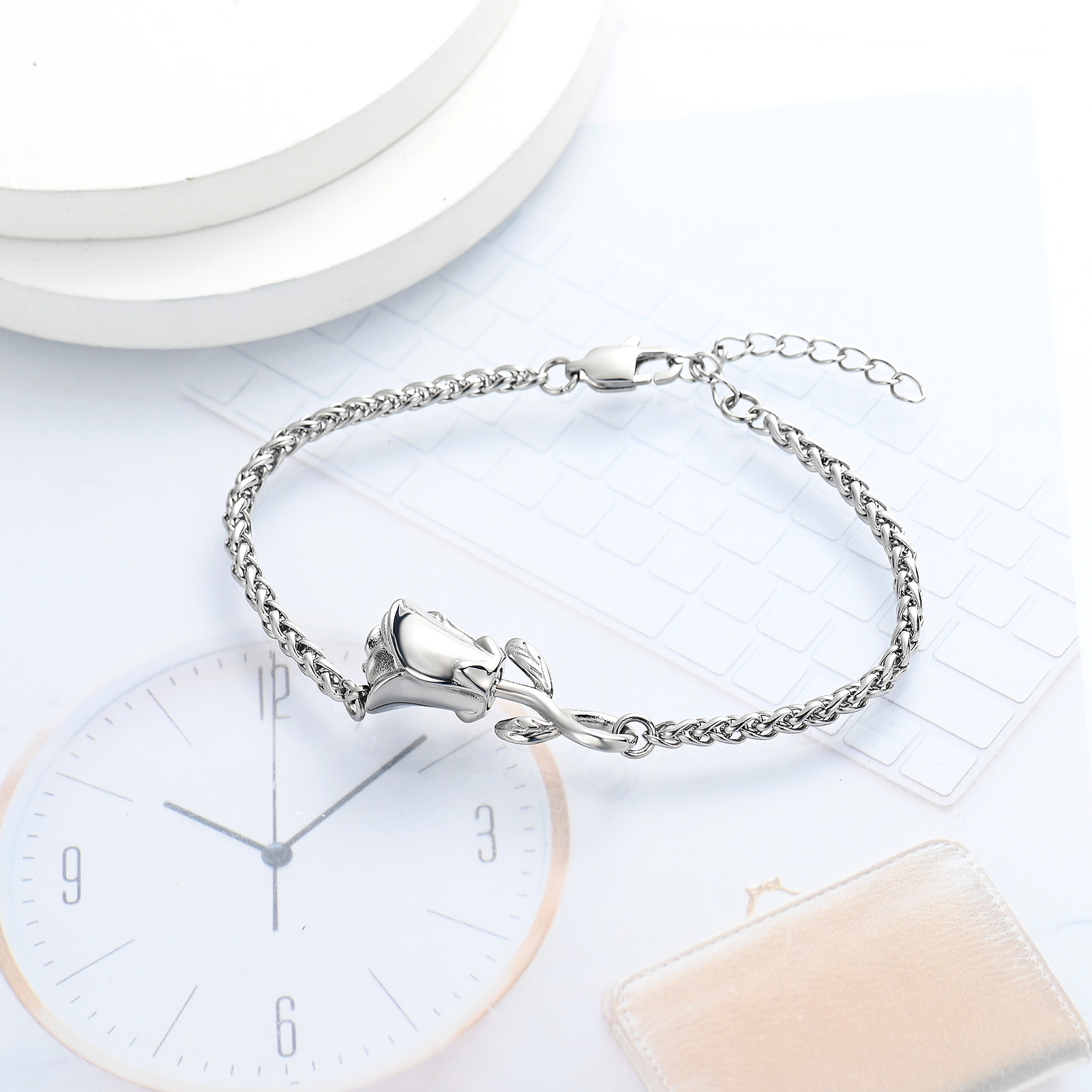 Rose Flower Urn Bracelet for Ashes for Women Stainless Steel Cremation Keepsake - Picture 14 of 53