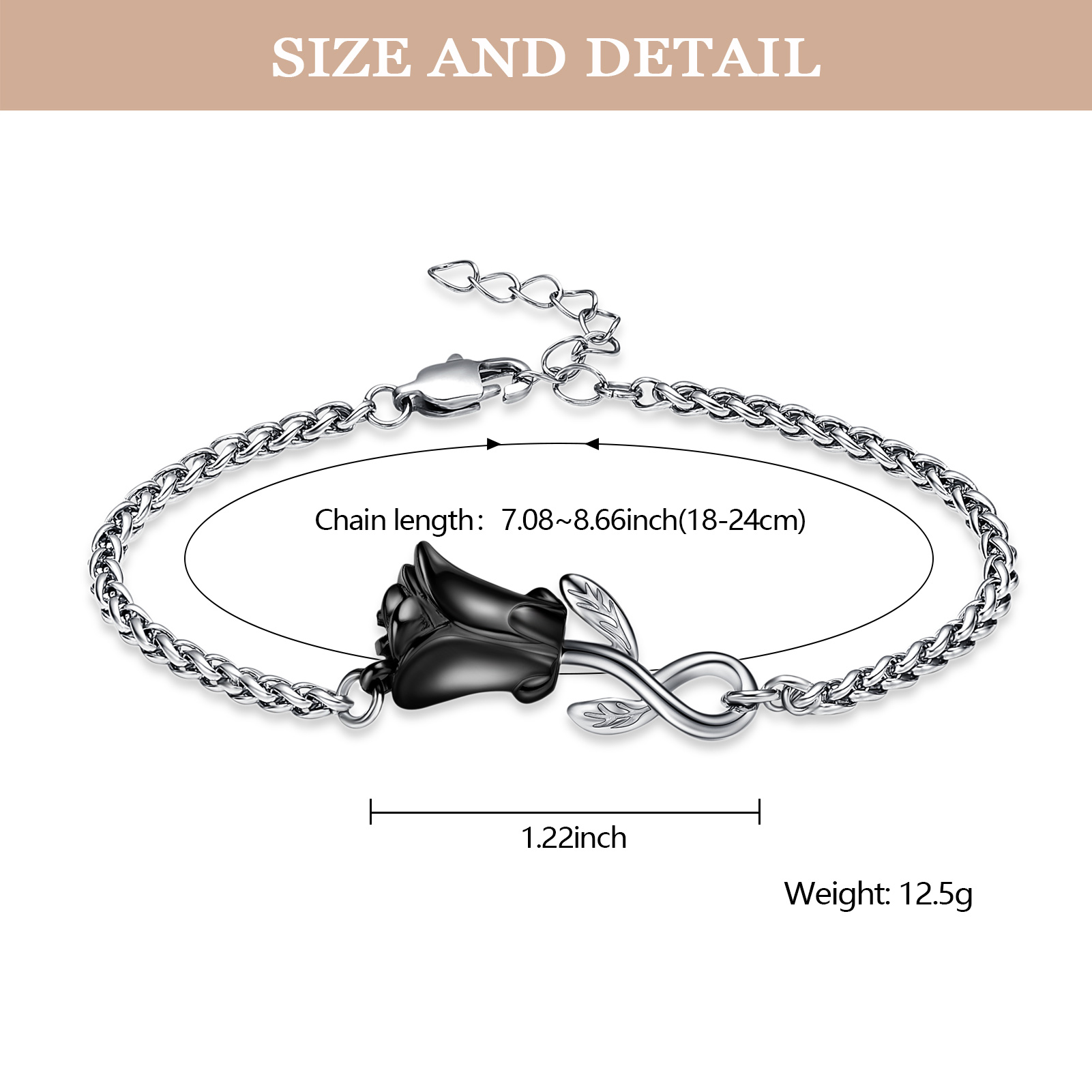 Rose Flower Urn Bracelet for Ashes for Women Stainless Steel Cremation Keepsake - Picture 19 of 53