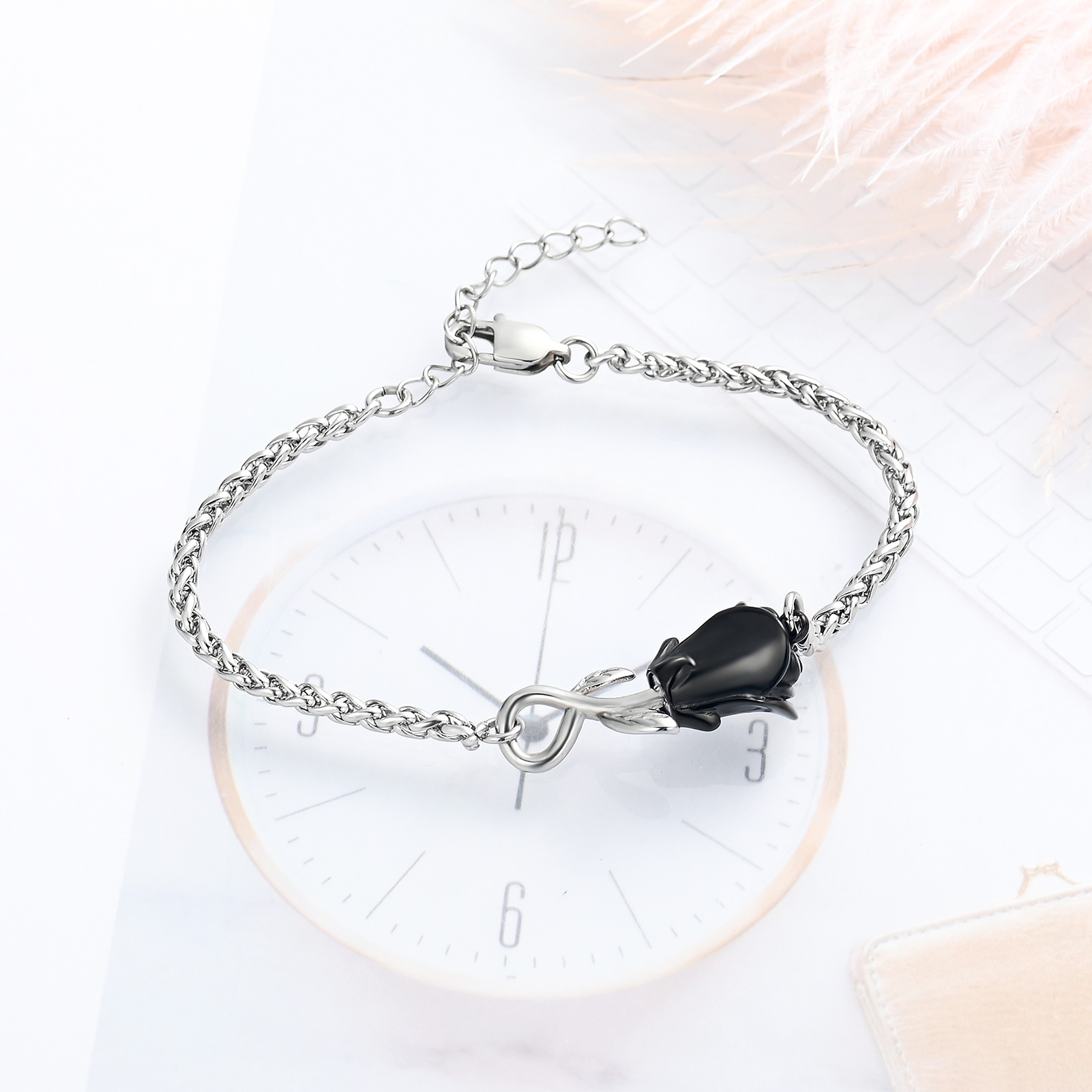 Rose Flower Urn Bracelet for Ashes for Women Stainless Steel Cremation Keepsake - Picture 21 of 53
