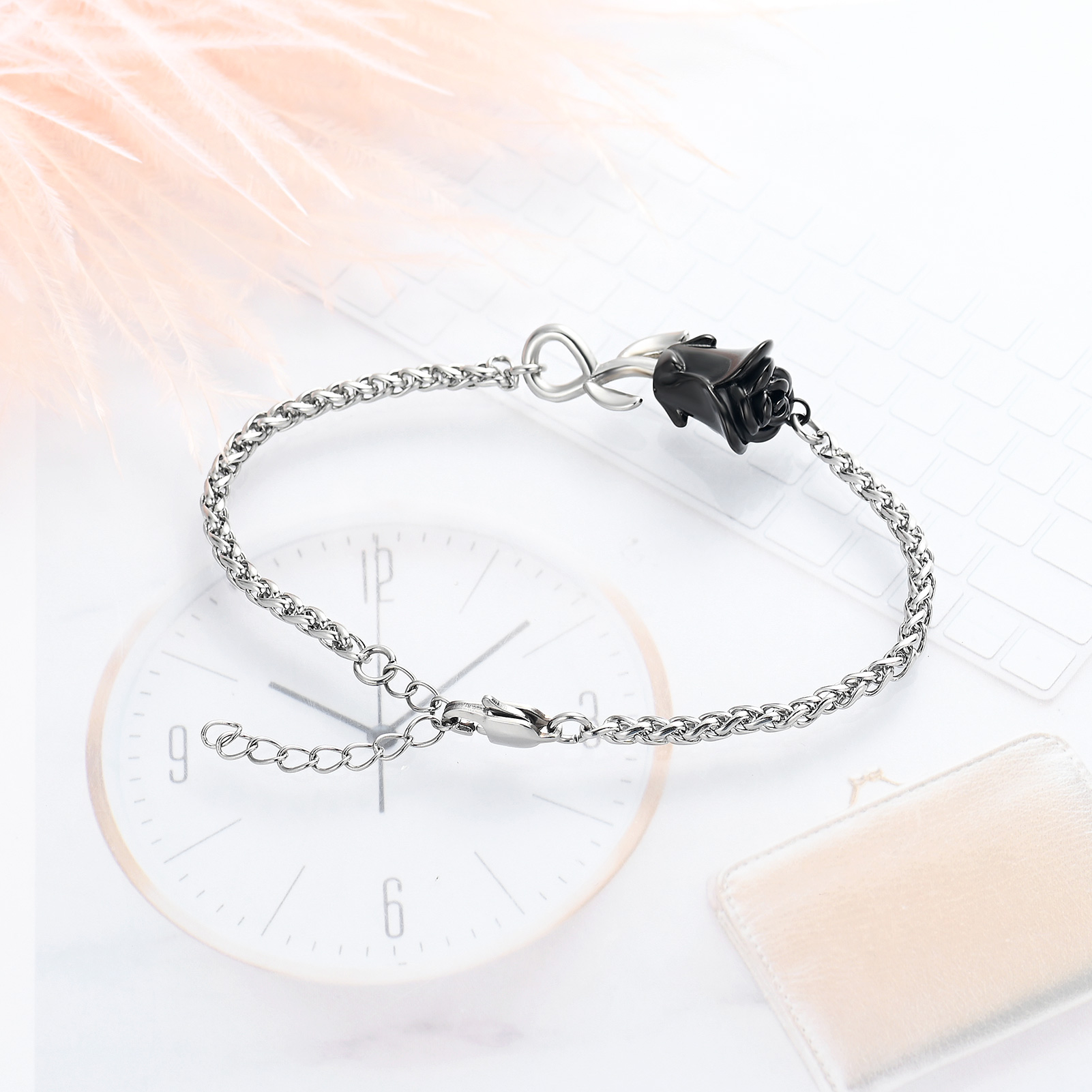 Rose Flower Urn Bracelet for Ashes for Women Stainless Steel Cremation Keepsake - Picture 22 of 53