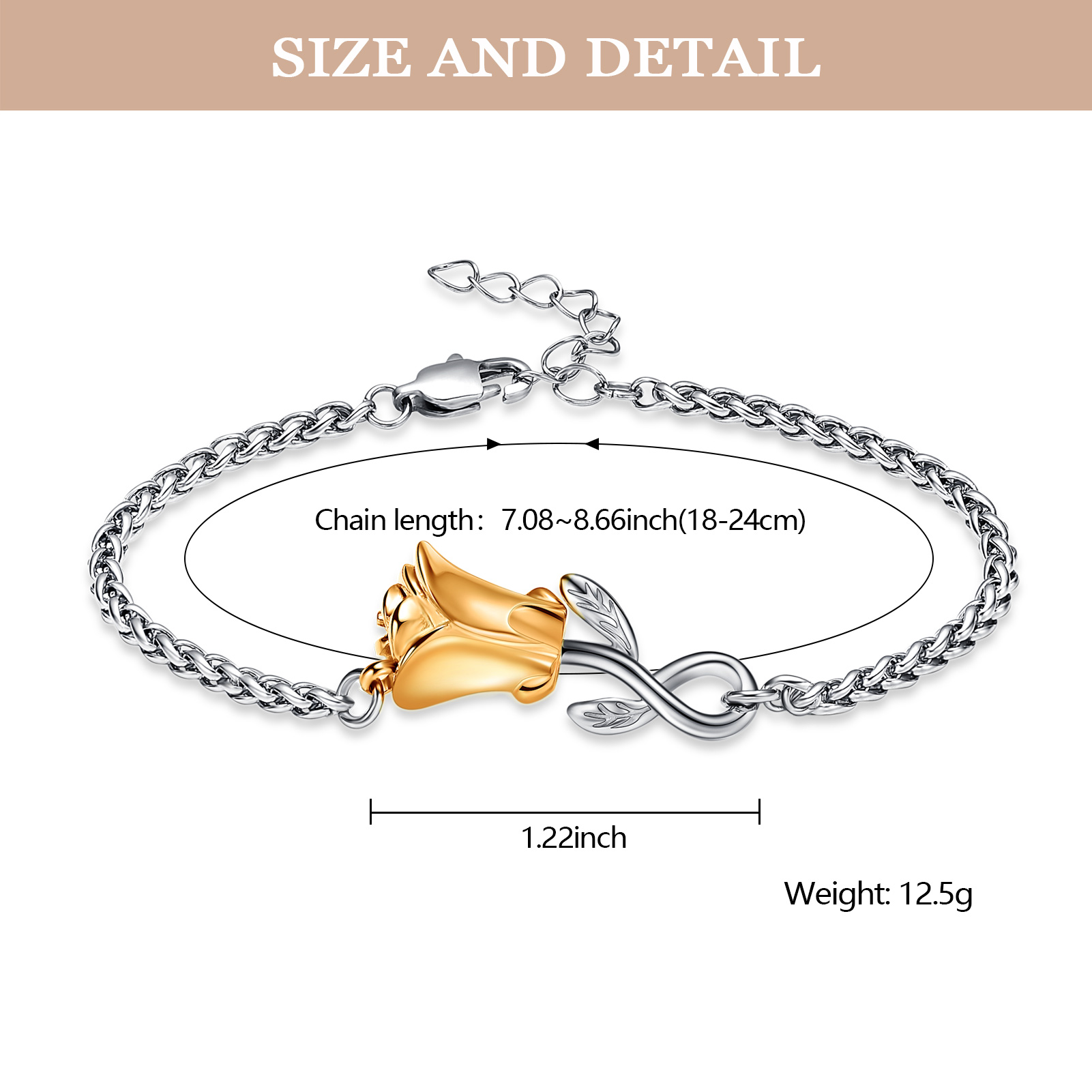 Rose Flower Urn Bracelet for Ashes for Women Stainless Steel Cremation Keepsake - Picture 25 of 53