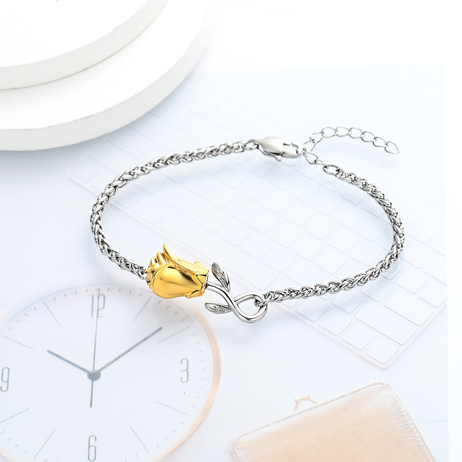 Rose Flower Urn Bracelet for Ashes for Women Stainless Steel Cremation Keepsake - Picture 26 of 53
