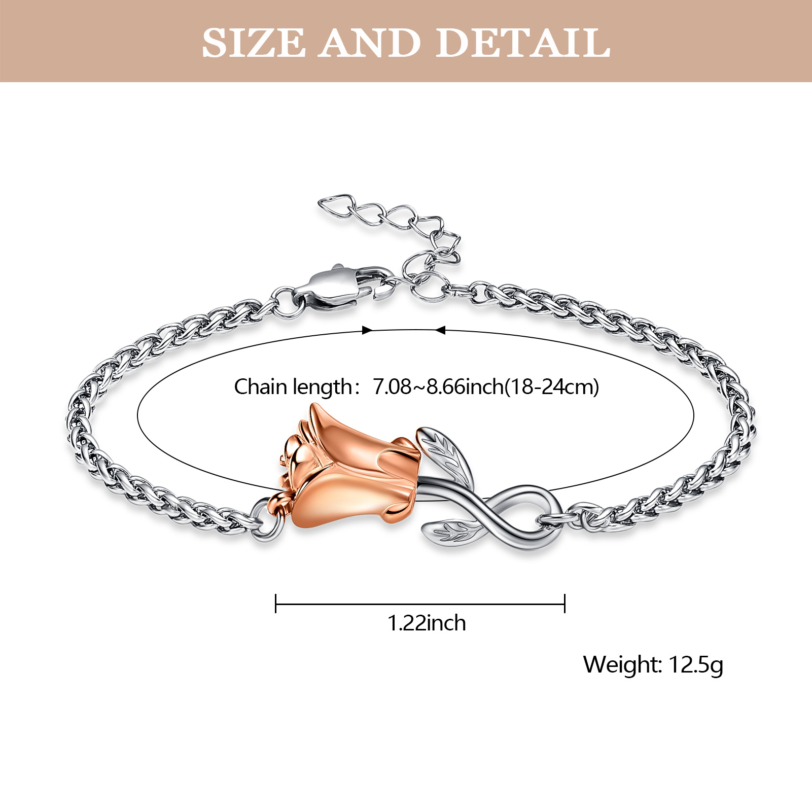 Rose Flower Urn Bracelet for Ashes for Women Stainless Steel Cremation Keepsake - Picture 31 of 53
