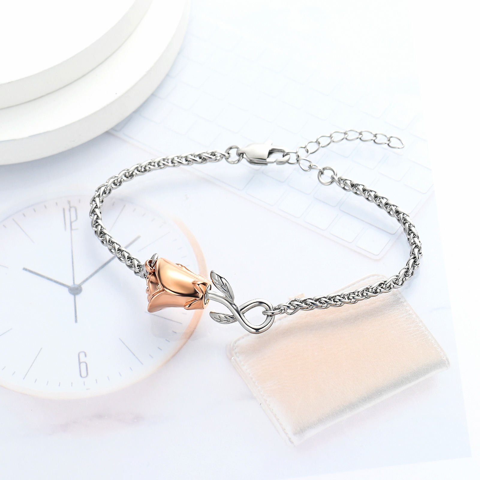 Rose Flower Urn Bracelet for Ashes for Women Stainless Steel Cremation Keepsake - Picture 33 of 53