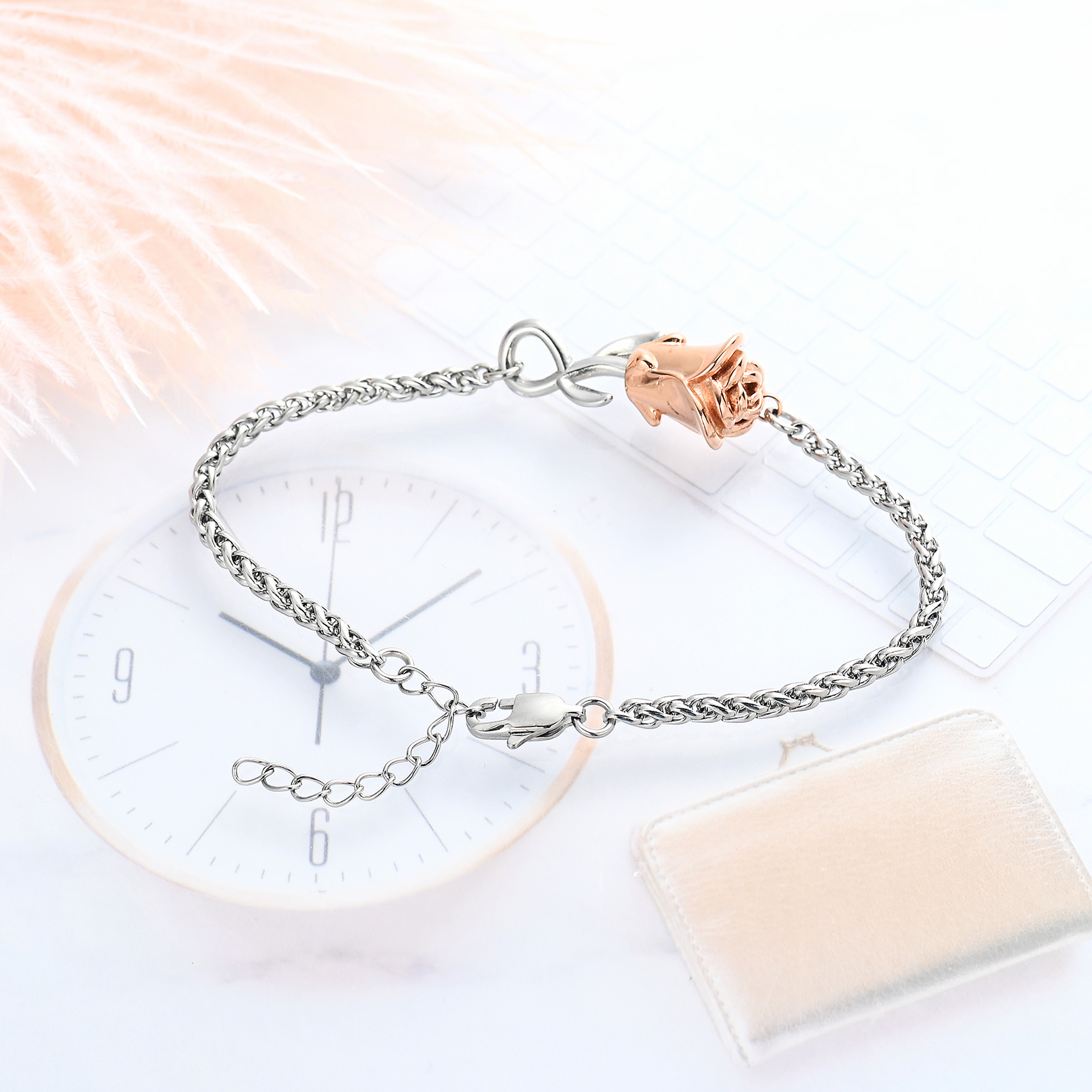 Rose Flower Urn Bracelet for Ashes for Women Stainless Steel Cremation Keepsake - Picture 34 of 53