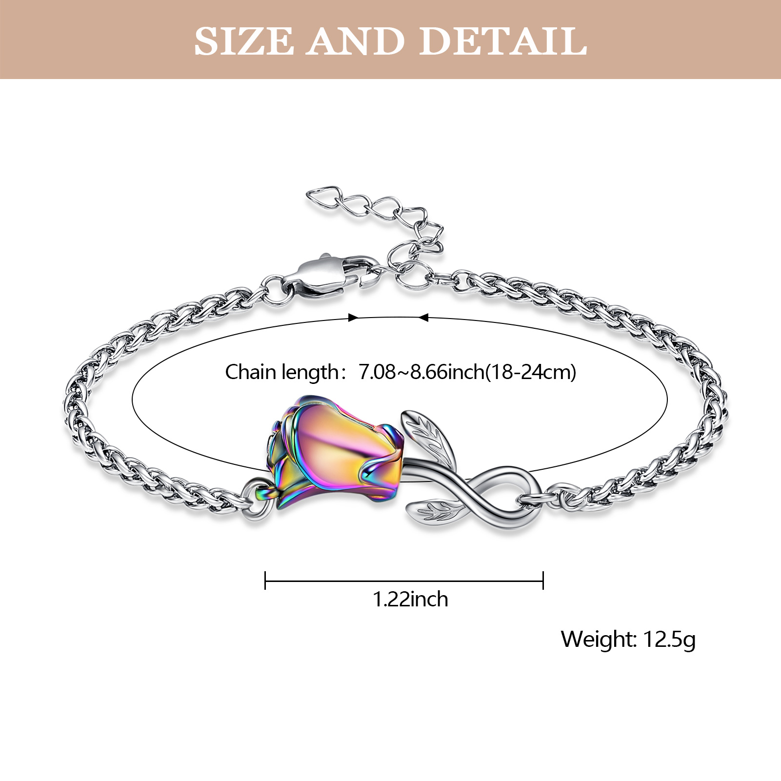 Rose Flower Urn Bracelet for Ashes for Women Stainless Steel Cremation Keepsake - Picture 43 of 53