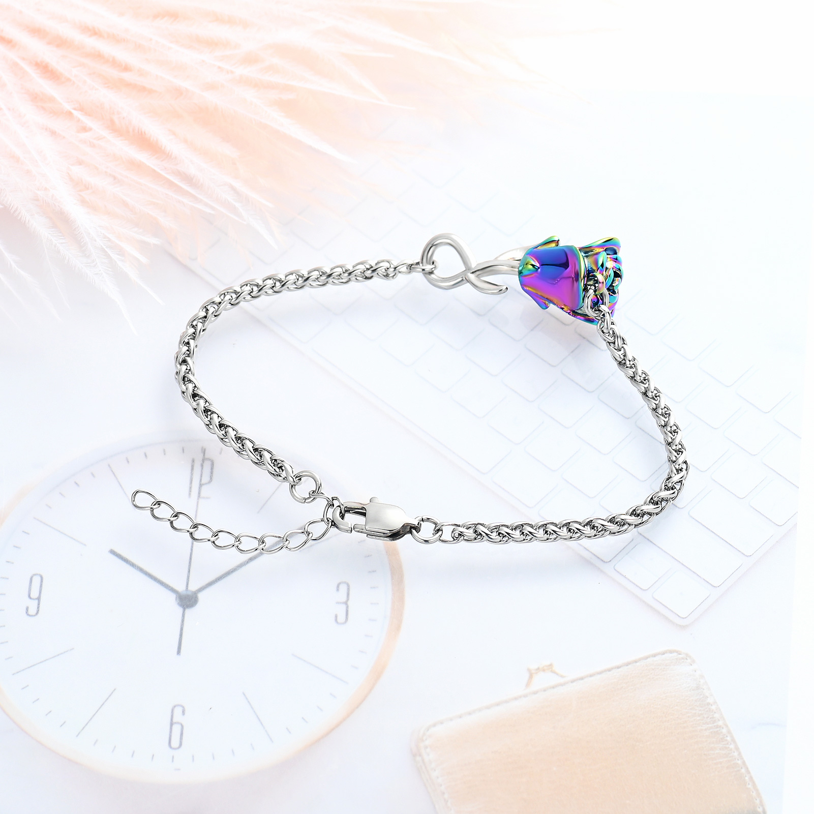 Rose Flower Urn Bracelet for Ashes for Women Stainless Steel Cremation Keepsake - Picture 45 of 53