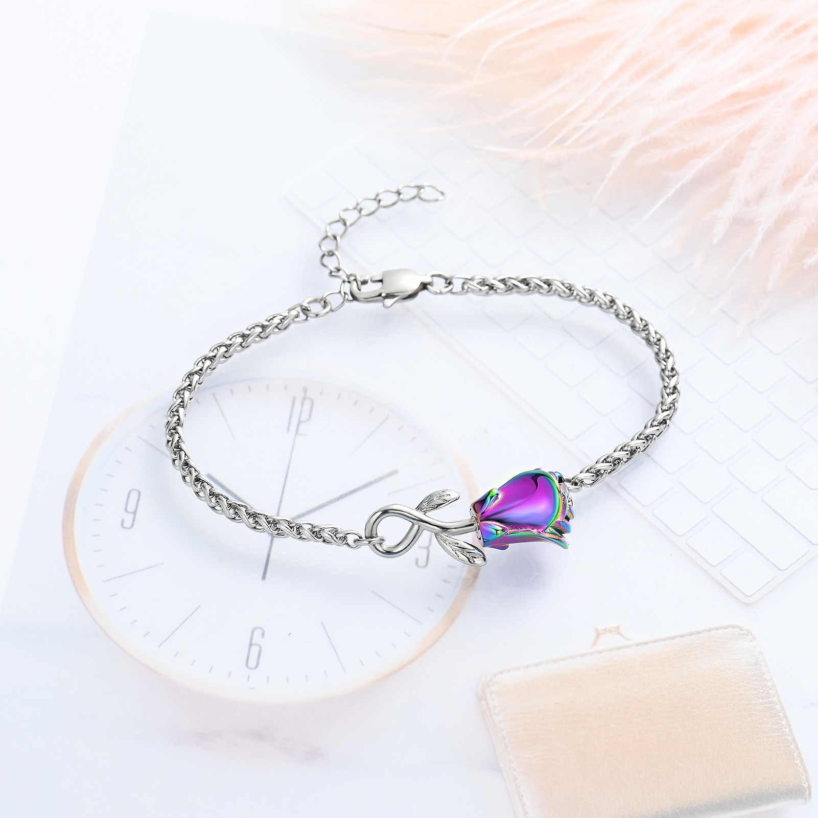 Rose Flower Urn Bracelet for Ashes for Women Stainless Steel Cremation Keepsake - Picture 46 of 53