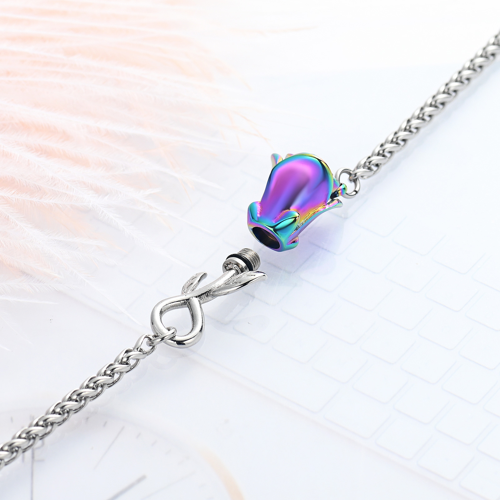 Rose Flower Urn Bracelet for Ashes for Women Stainless Steel Cremation Keepsake - Picture 47 of 53