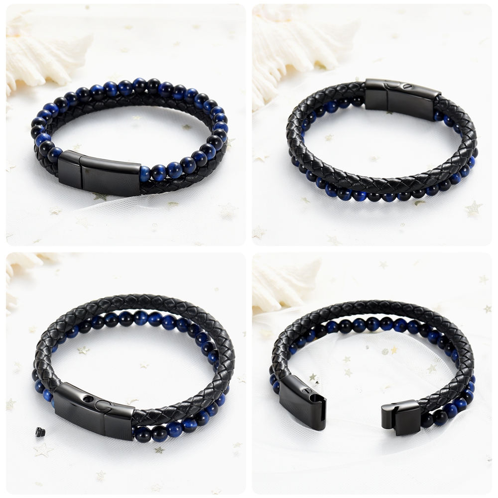 Beaded Leather Braided Double Layer Bracelet Cremation Jewellery Memory Bracelet - Picture 11 of 13