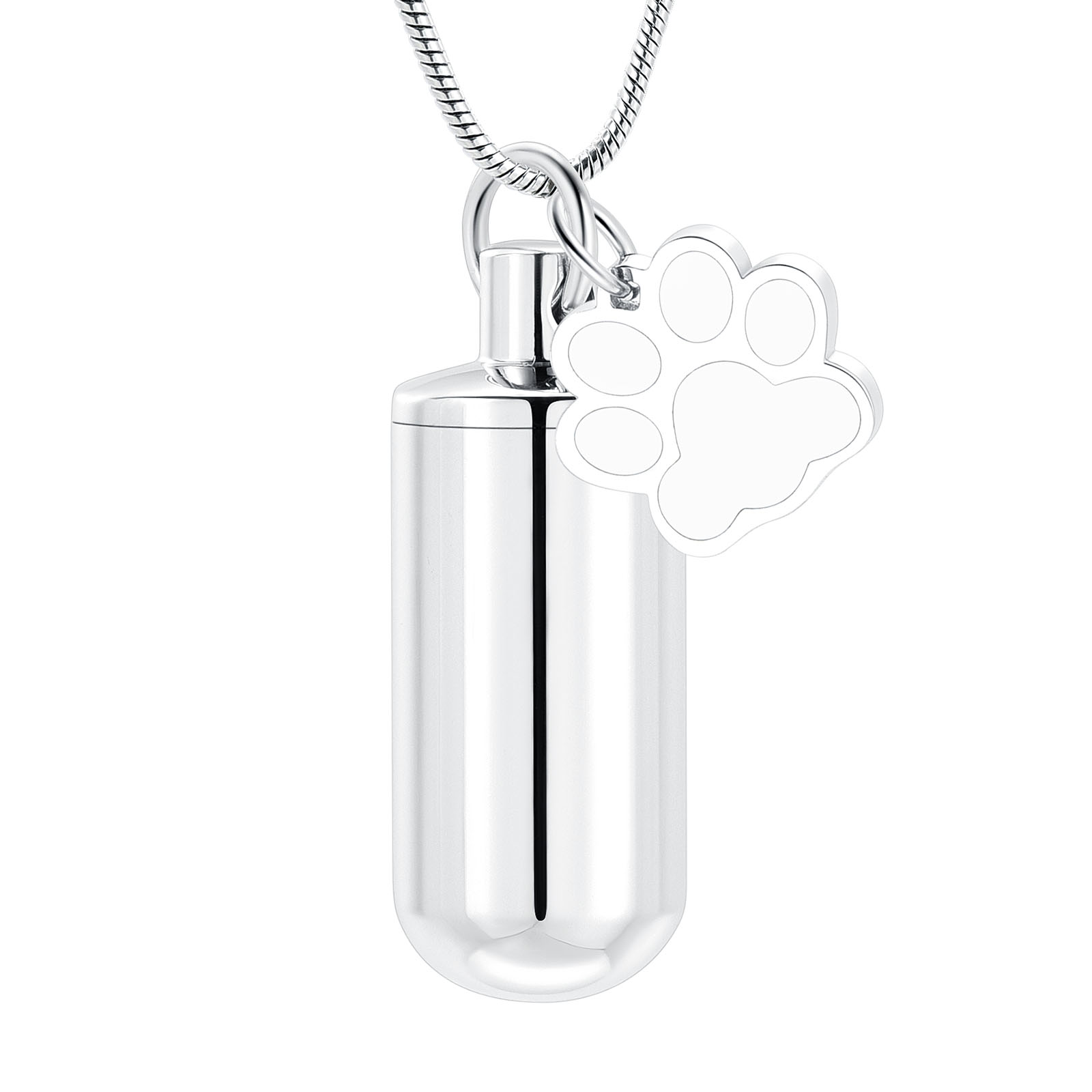 Cylinder Cremation Jewelry Urn Necklace for Ashes Pawprint Memorial Ash Necklace