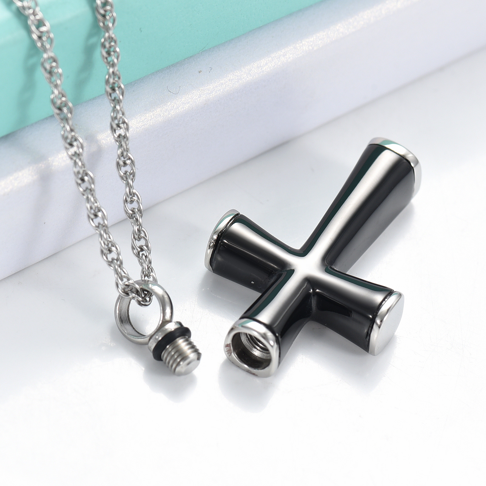 Cremation Cross Necklace for Ashes Stainless Steel Cross Urn Necklace Ash Holder