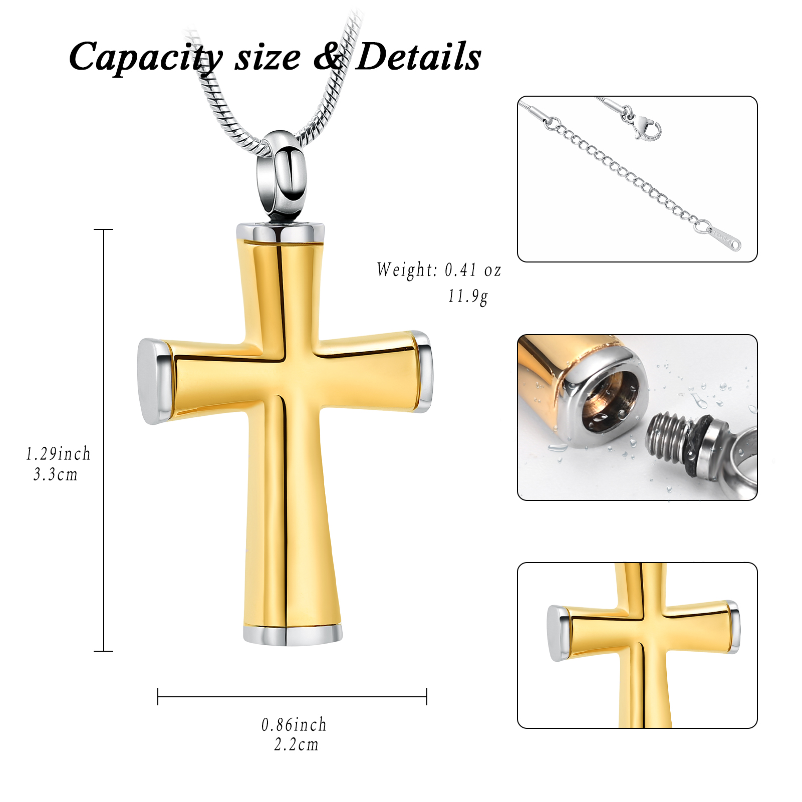 Cremation Cross Necklace for Ashes Stainless Steel Cross Urn Necklace Ash Holder