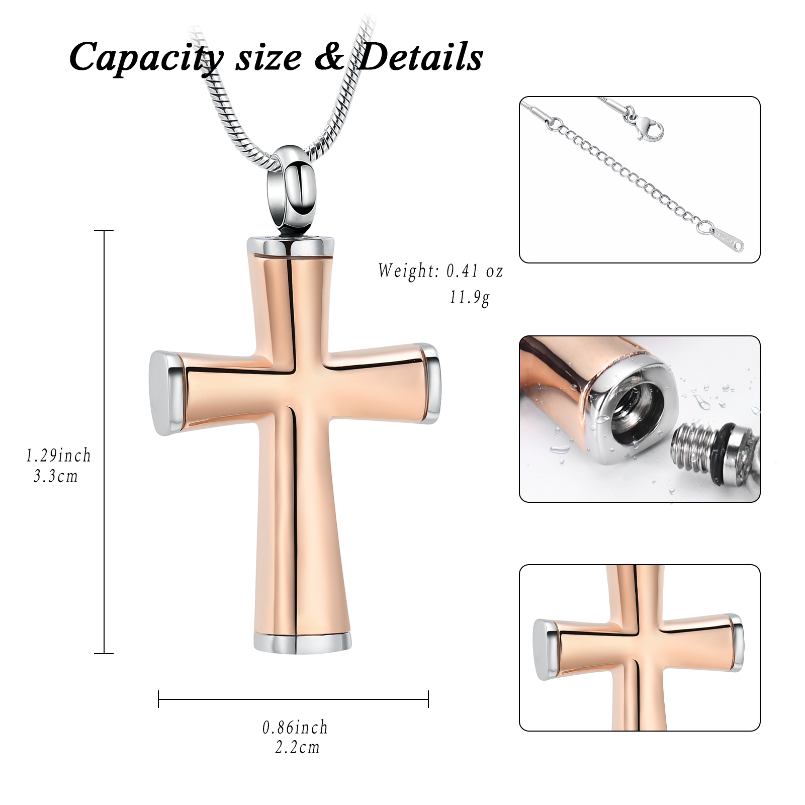 Cremation Cross Necklace for Ashes Stainless Steel Cross Urn Necklace Ash Holder