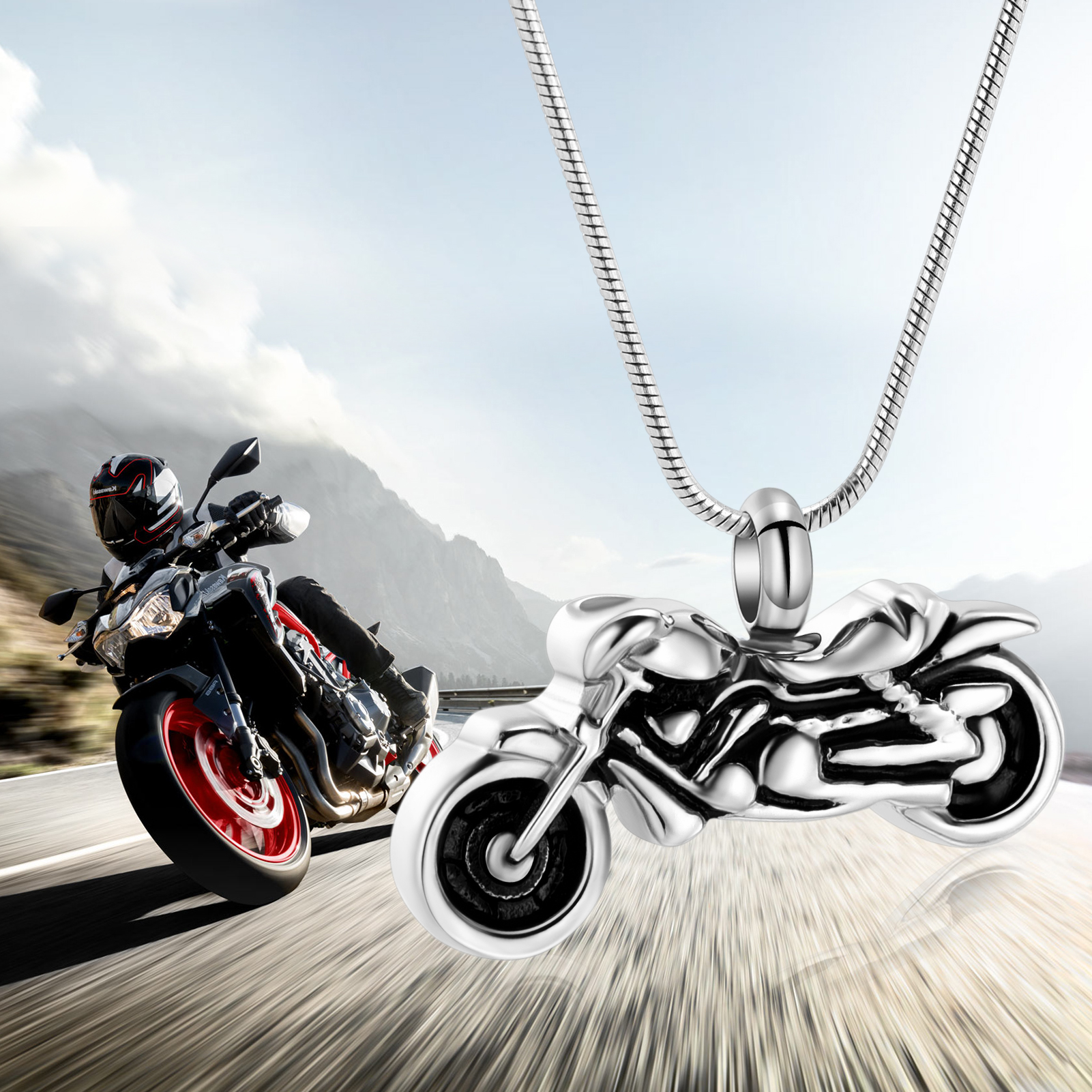 Motorcycle Urn Necklace Cremation Jewelry for Ashes Motorbike Necklace Pendent - Picture 31 of 33
