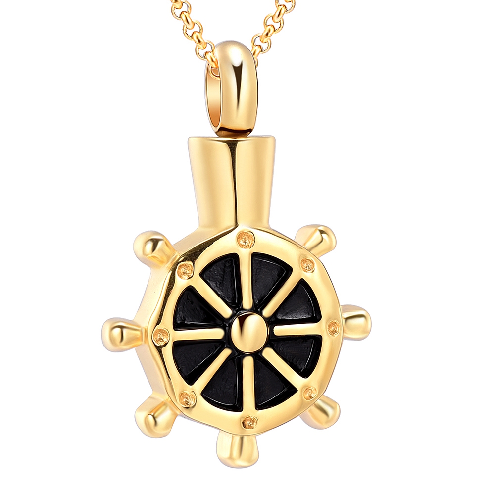 Rudder Urn Necklace Ashes Compass Ship Wheel Cremation Keepsake Memorial Pendant