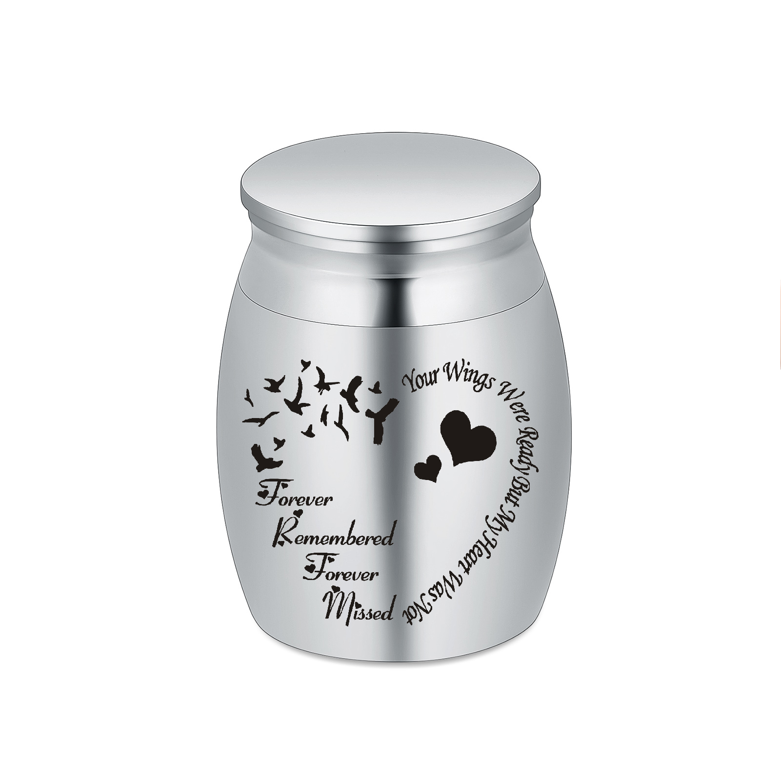 Birds Heart Print Stainless Steel Memorial Small Urn for Cremation Ashe Mini Box
