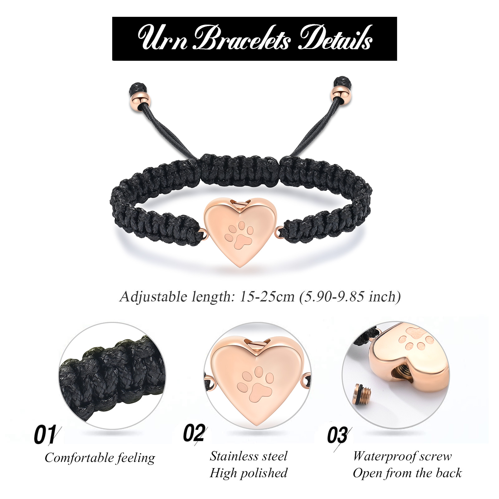 Paw Print Heart Urn Pendant Funeral Urn Bracelet for Ashes Memorial Jewelry Gift - Picture 7 of 15