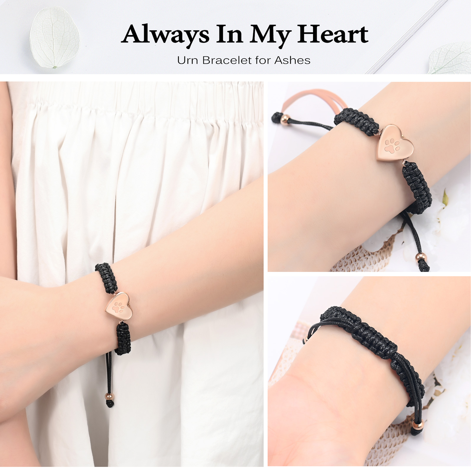 Paw Print Heart Urn Pendant Funeral Urn Bracelet for Ashes Memorial Jewelry Gift - Picture 9 of 15