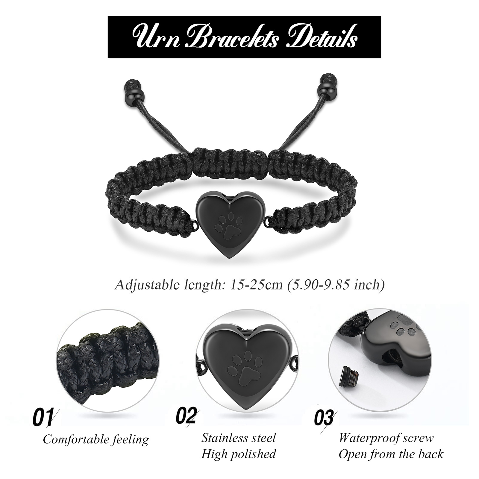 Paw Print Heart Urn Pendant Funeral Urn Bracelet for Ashes Memorial Jewelry Gift - Picture 10 of 15
