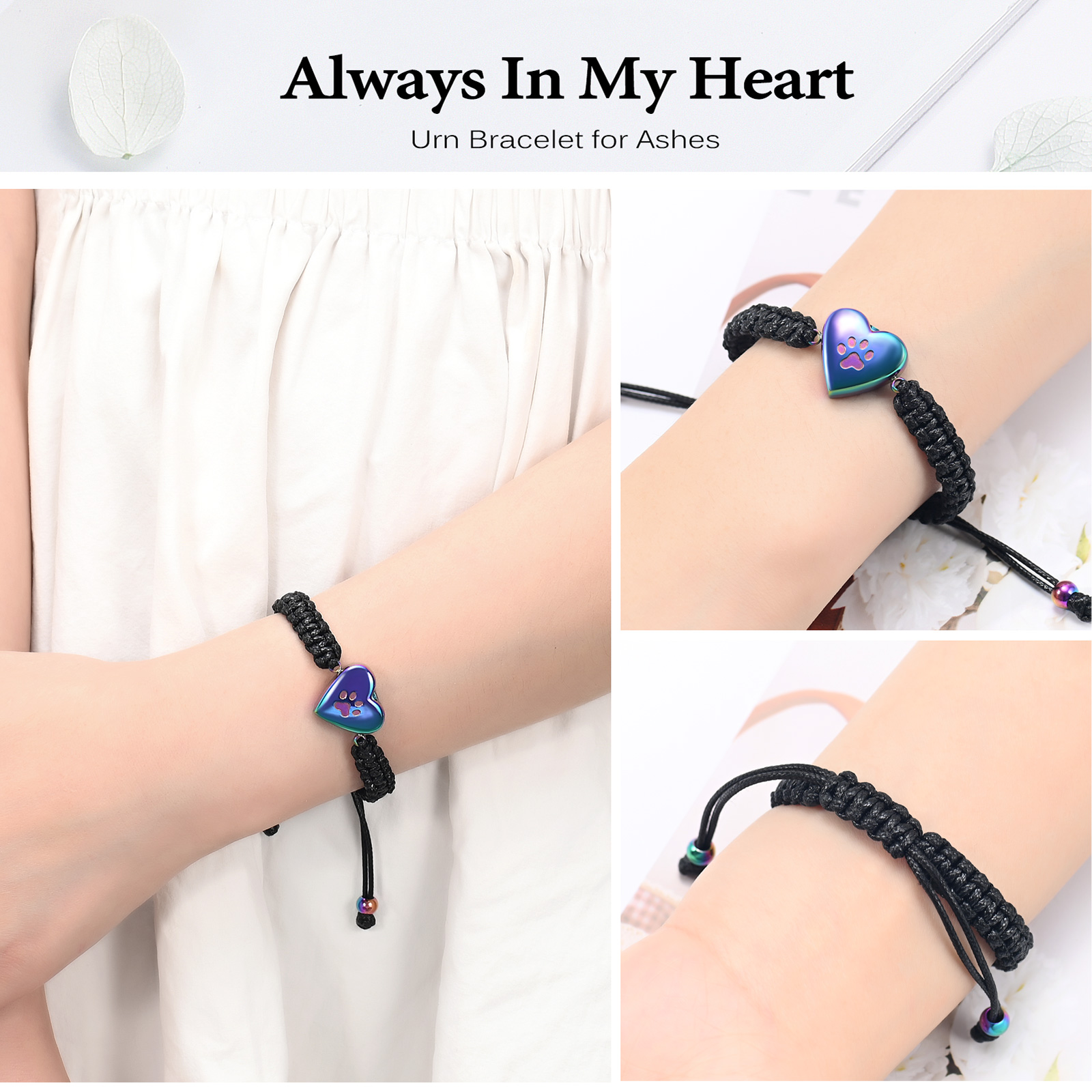 Paw Print Heart Urn Pendant Funeral Urn Bracelet for Ashes Memorial Jewelry Gift - Picture 14 of 15