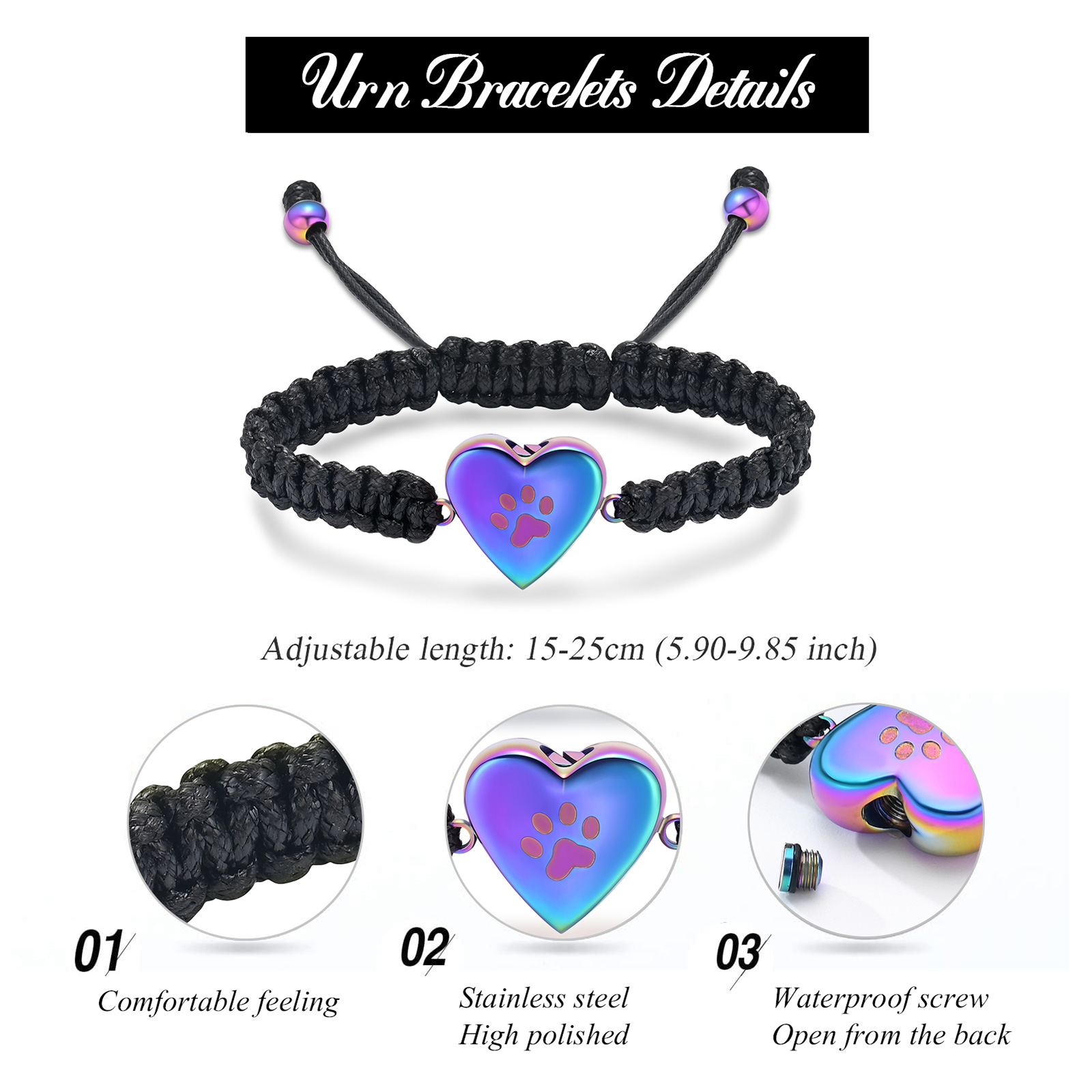 Paw Print Heart Urn Pendant Funeral Urn Bracelet for Ashes Memorial Jewelry Gift - Picture 13 of 15