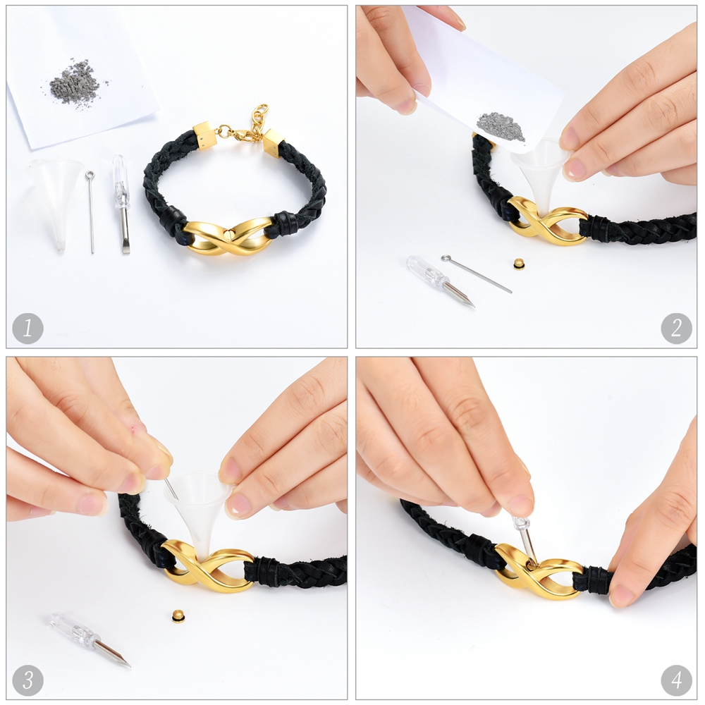 Custom Infinity Locket Cremation Ashe Jewellery Funeral Leather Braided Bracelet - Picture 10 of 25