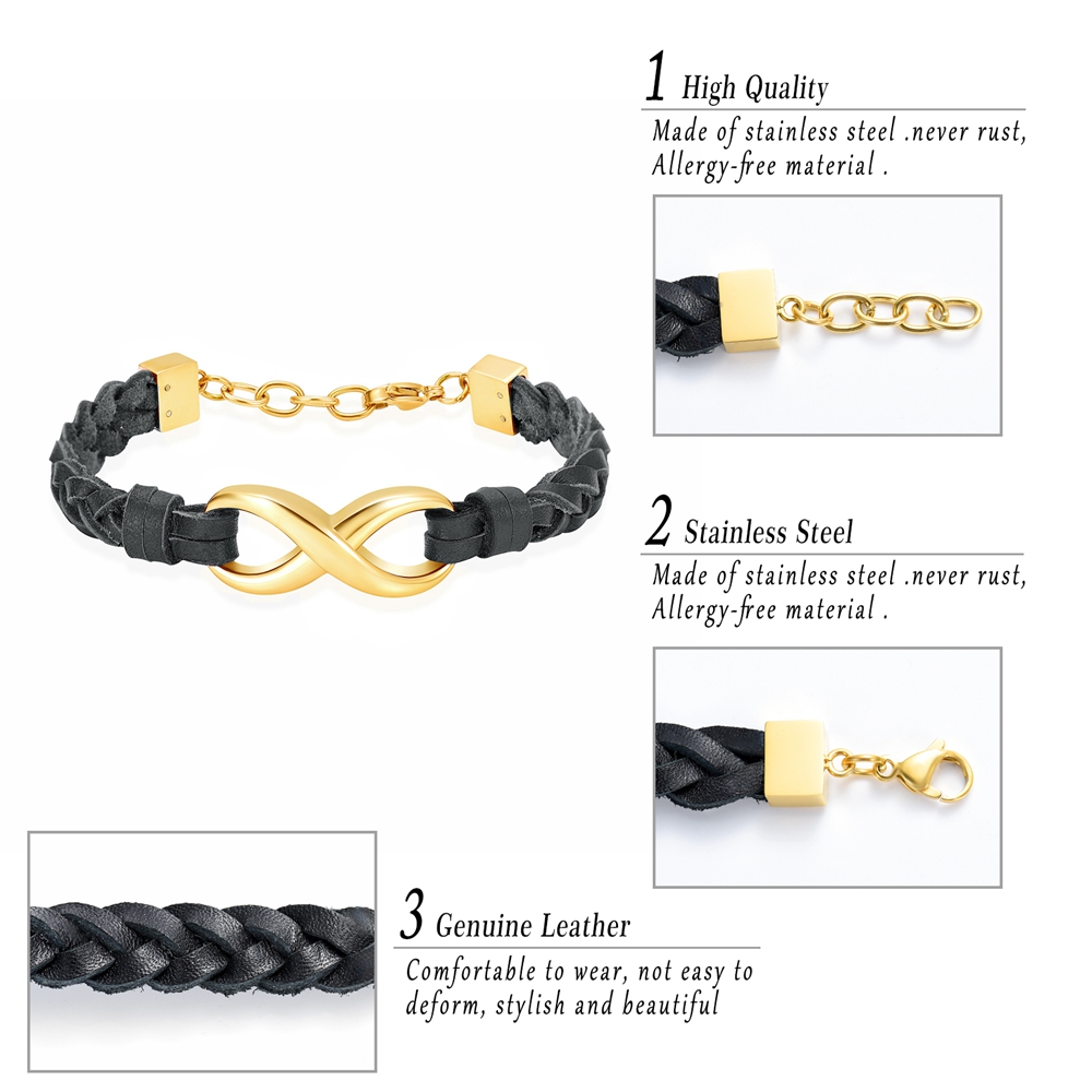 Custom Infinity Locket Cremation Ashe Jewellery Funeral Leather Braided Bracelet - Picture 8 of 25