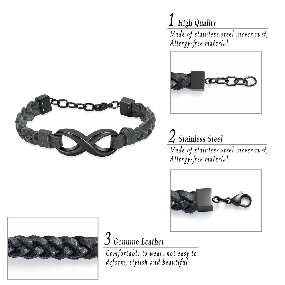 Custom Infinity Locket Cremation Ashe Jewellery Funeral Leather Braided Bracelet - Picture 13 of 25