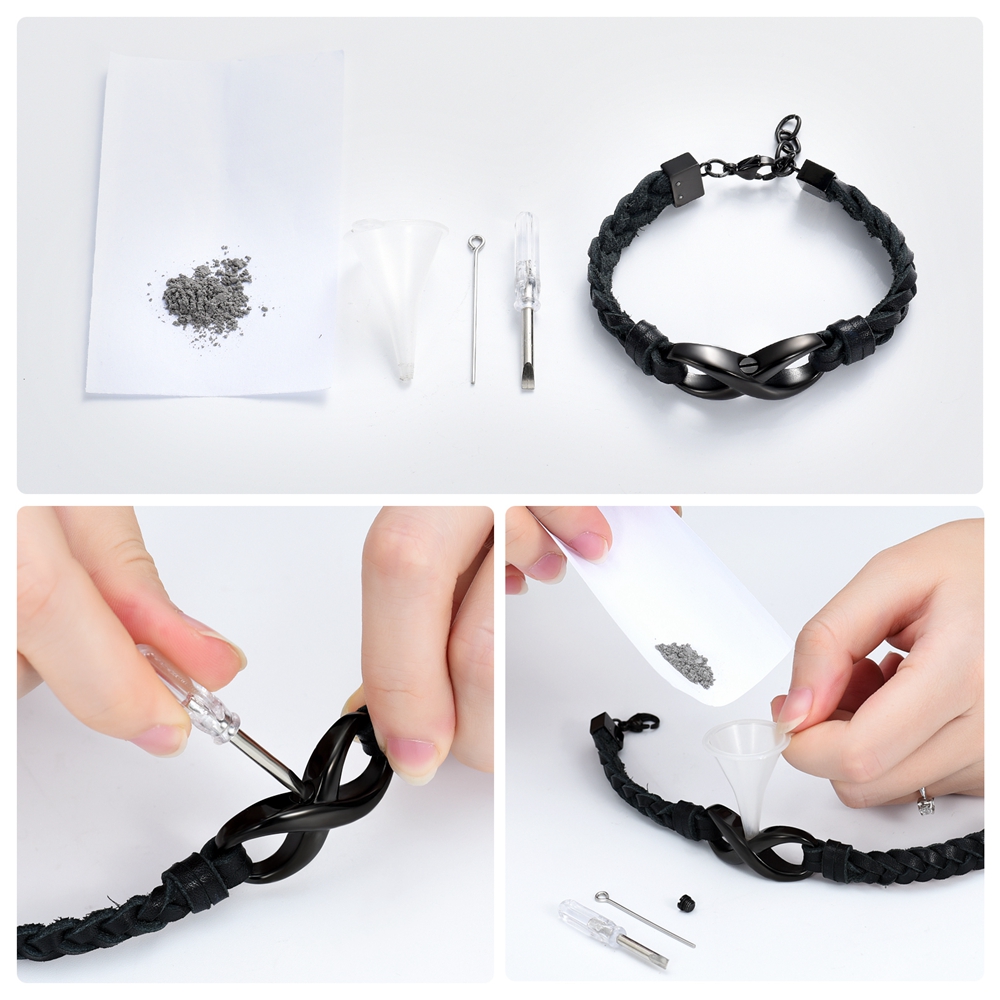 Custom Infinity Locket Cremation Ashe Jewellery Funeral Leather Braided Bracelet - Picture 14 of 25