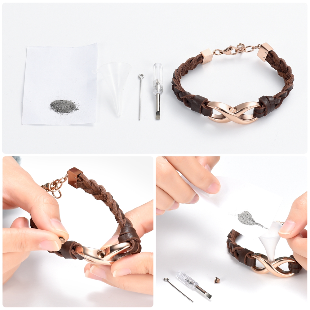 Custom Infinity Locket Cremation Ashe Jewellery Funeral Leather Braided Bracelet - Picture 21 of 25