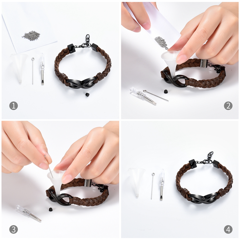 Custom Infinity Locket Cremation Ashe Jewellery Funeral Leather Braided Bracelet - Picture 25 of 25
