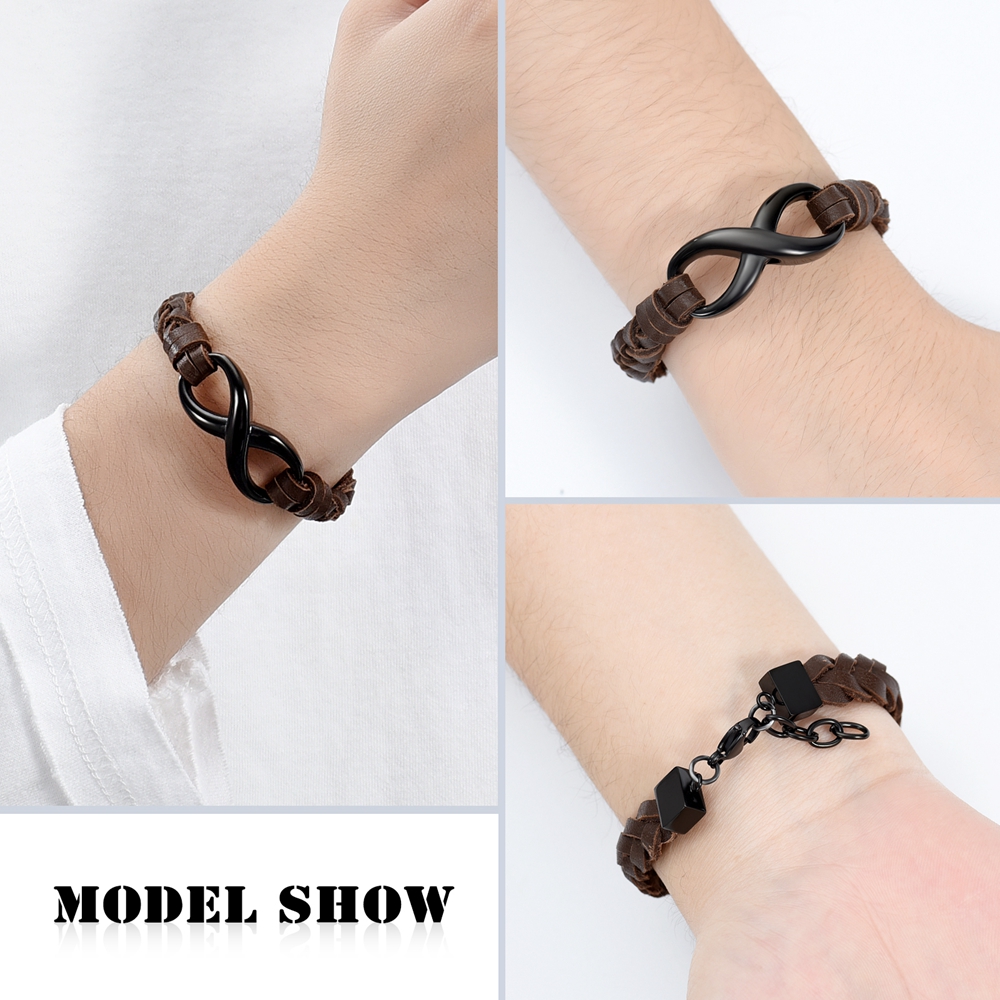 Custom Infinity Locket Cremation Ashe Jewellery Funeral Leather Braided Bracelet - Picture 24 of 25