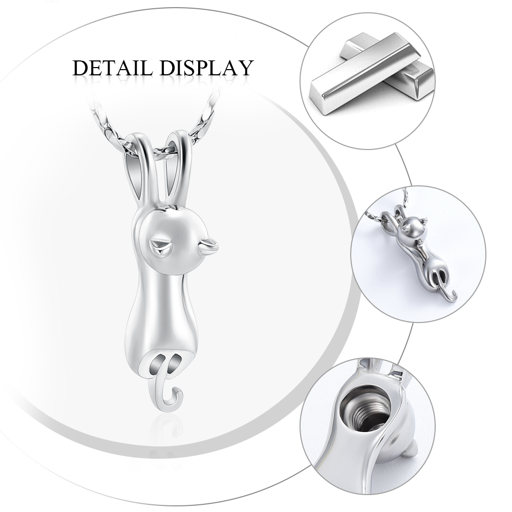 Stainless Steel Cat Urn Pendant Pet Memorial Necklace Cremation Ashes Keepsake