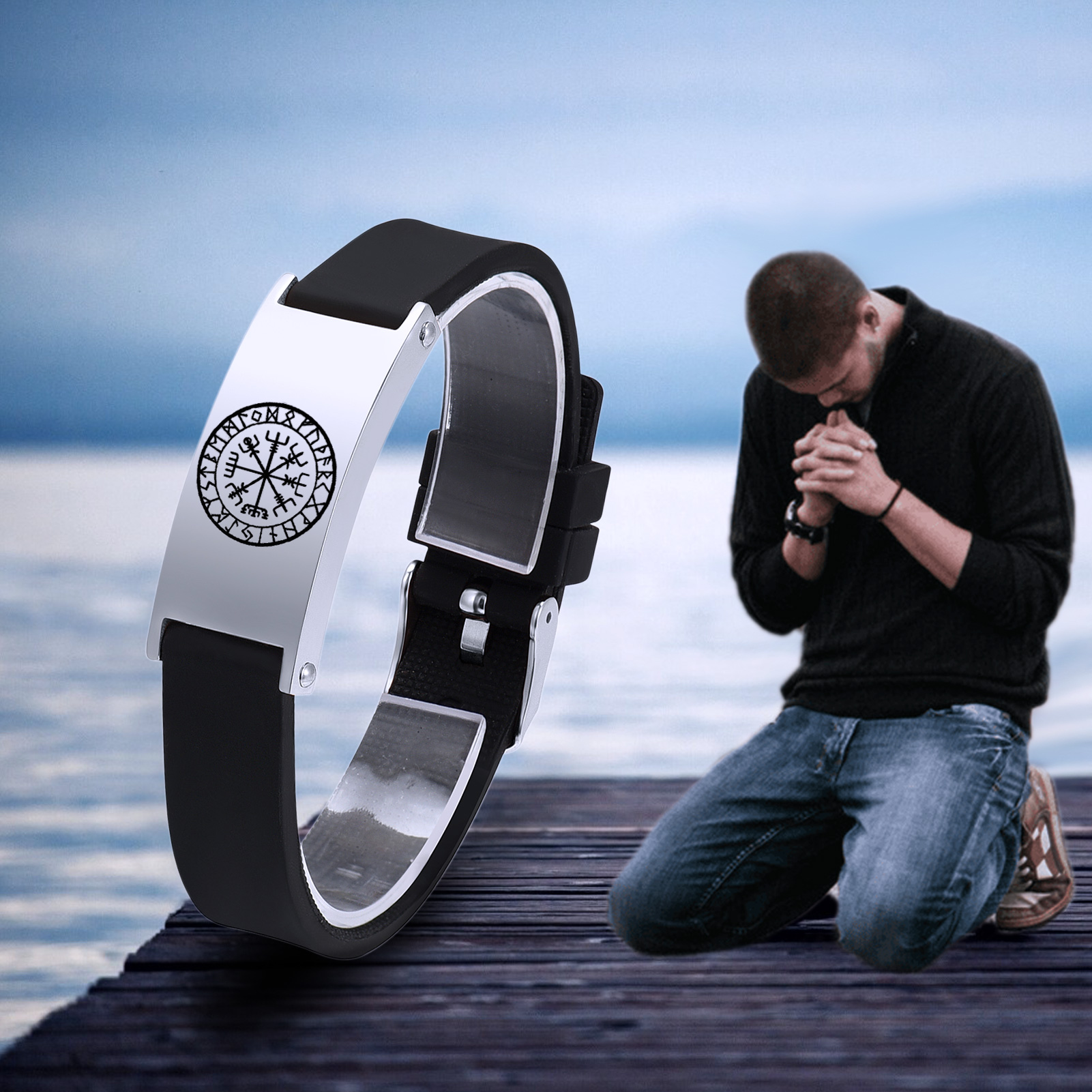 Viking Compass Urn Bracelet for Ashes Memorial Genuine Leather Cube Ashes Bangle - Picture 34 of 48