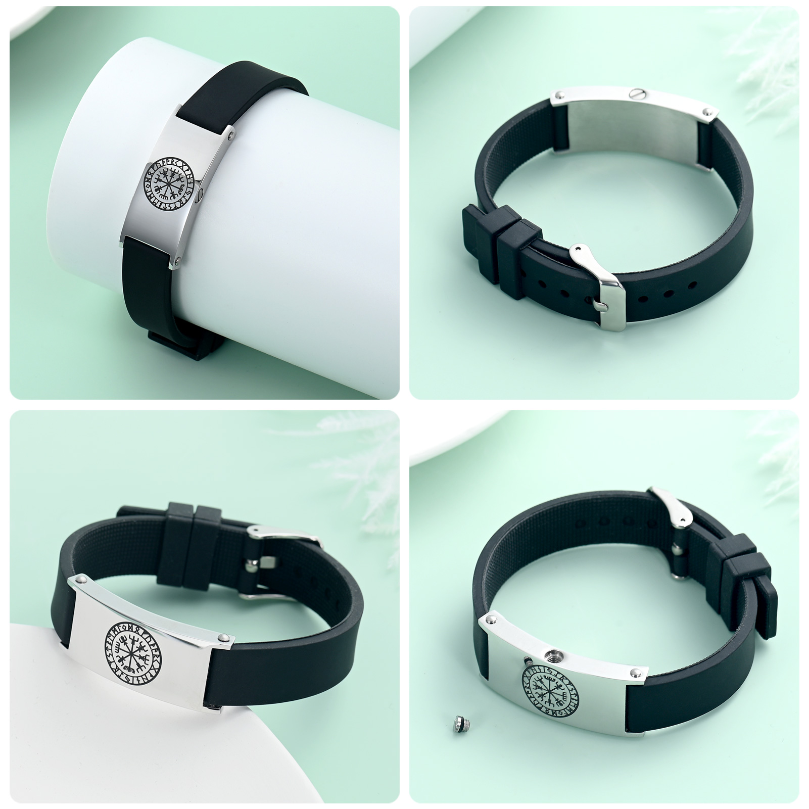 Viking Compass Urn Bracelet for Ashes Memorial Genuine Leather Cube Ashes Bangle - Picture 35 of 48