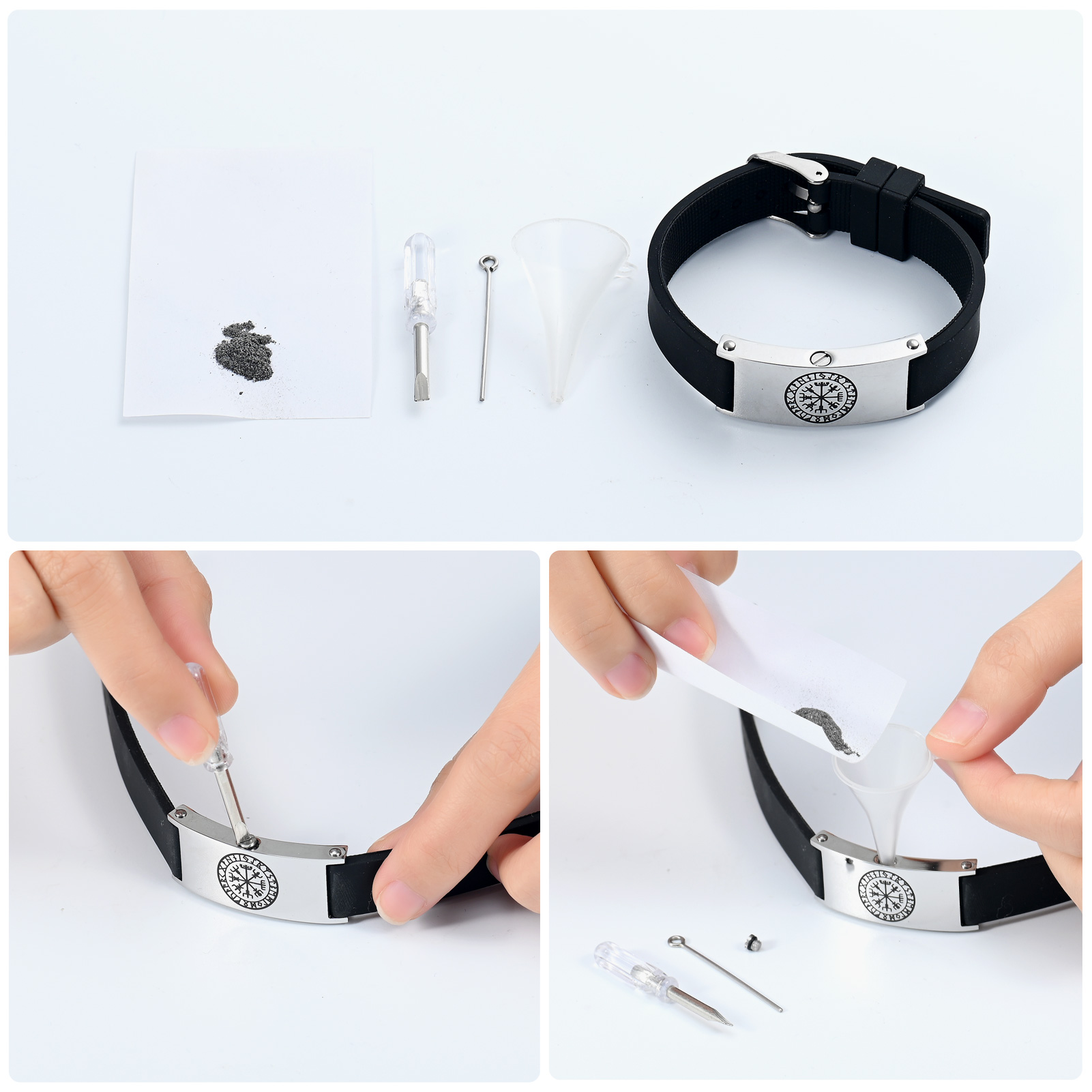 Viking Compass Urn Bracelet for Ashes Memorial Genuine Leather Cube Ashes Bangle - Picture 36 of 48