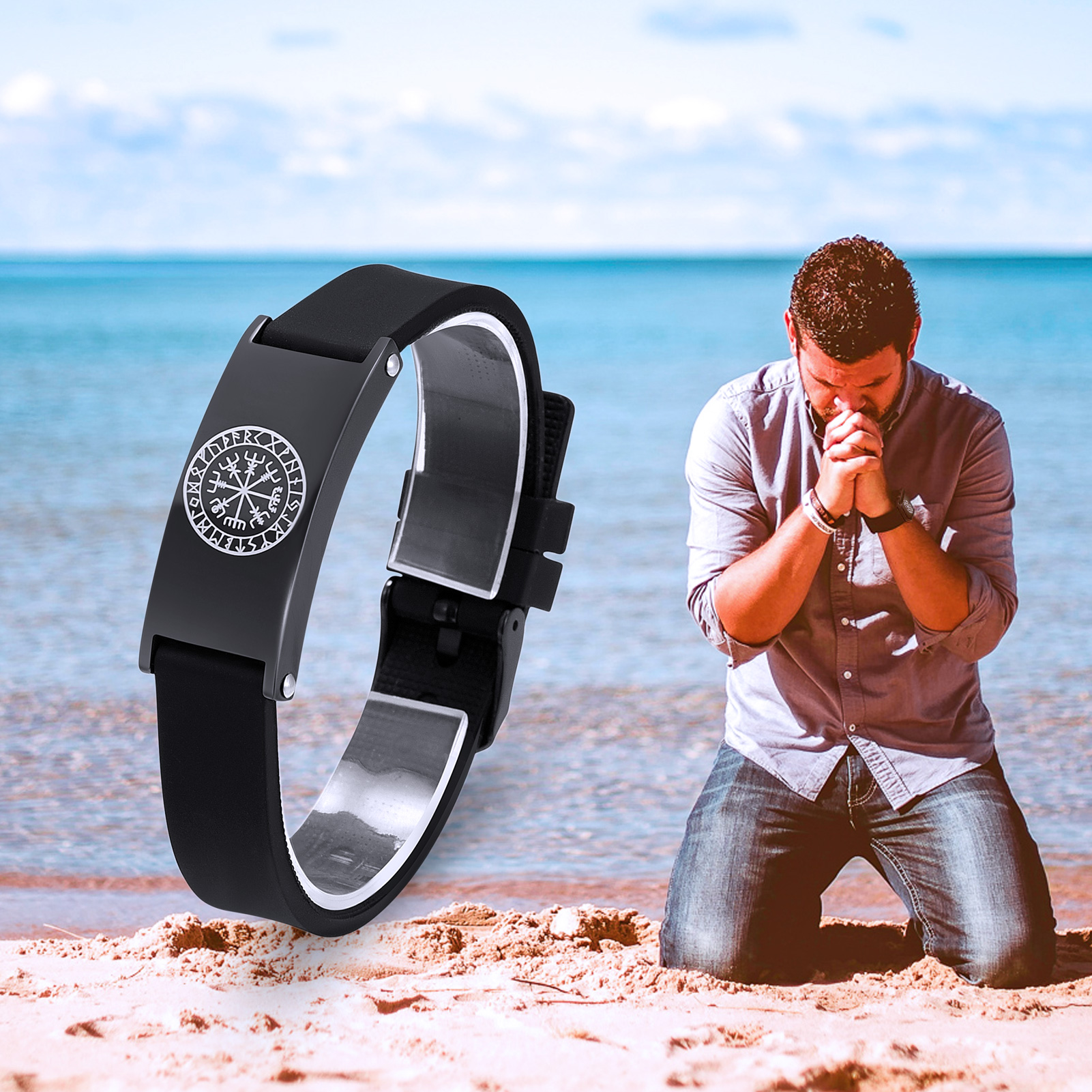 Viking Compass Urn Bracelet for Ashes Memorial Genuine Leather Cube Ashes Bangle - Picture 40 of 48