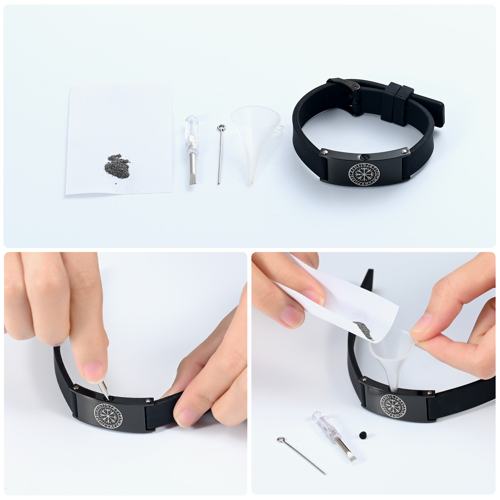 Viking Compass Urn Bracelet for Ashes Memorial Genuine Leather Cube Ashes Bangle - Picture 42 of 48