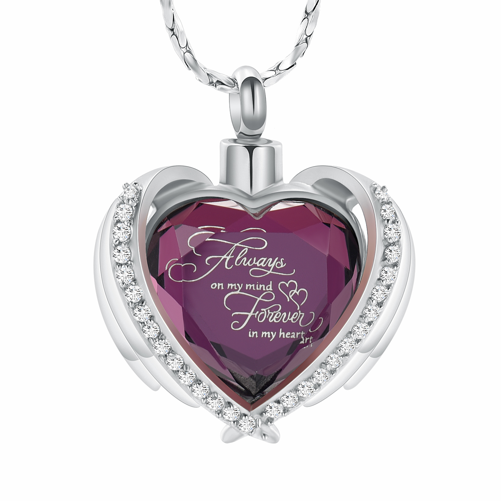 Wing Crystal Heart Urn Cremation Necklaces Ashes of Loved One Memorial Jewelry